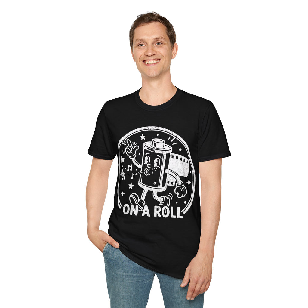‘On a Roll’ DISTRESSED VERSION Funny Camera 35mm FilmT-Shirt — Photography Lover Tee