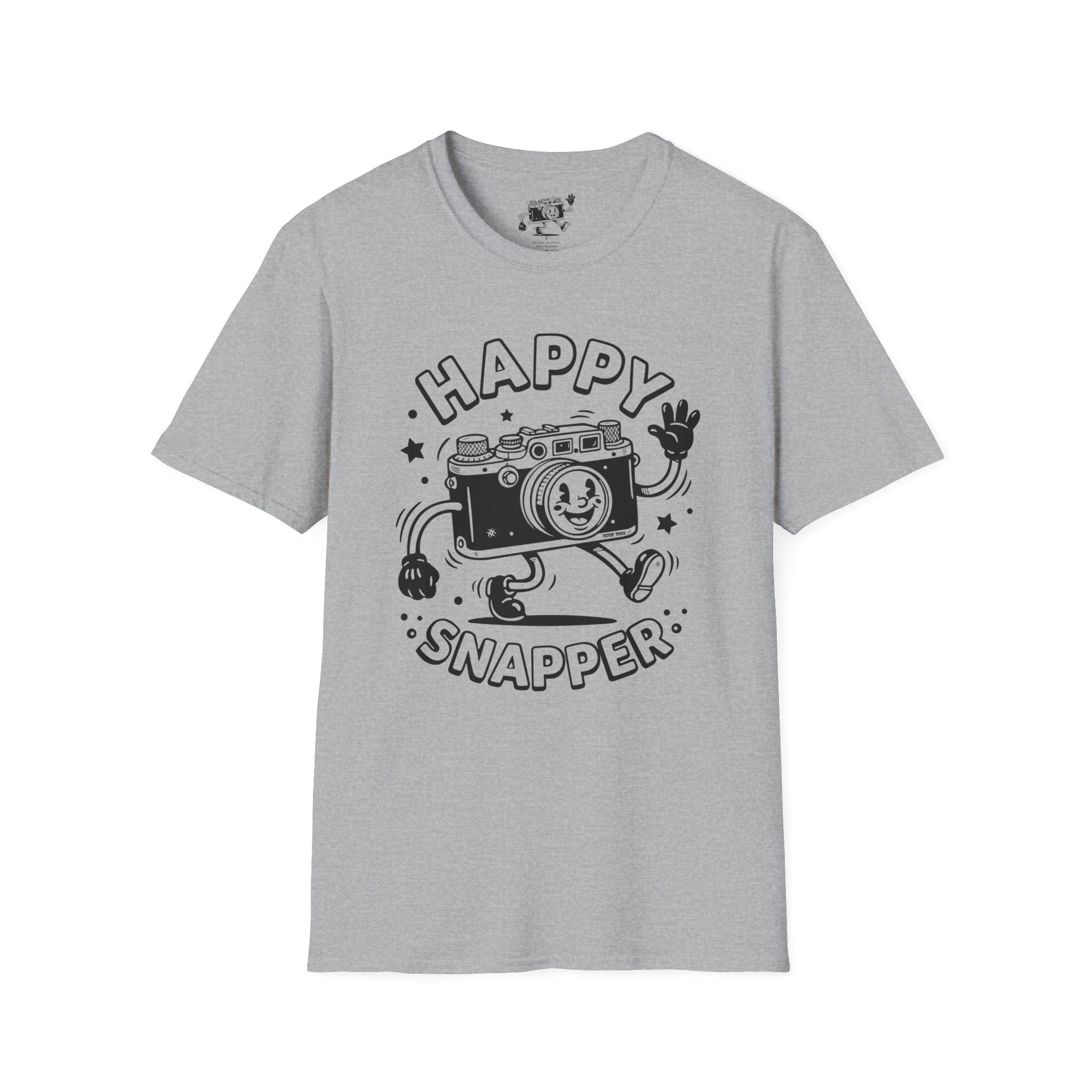 ‘Happy Snapper’ fun 1930’s art style camera graphic T-Shirt — Photography Lover Tee