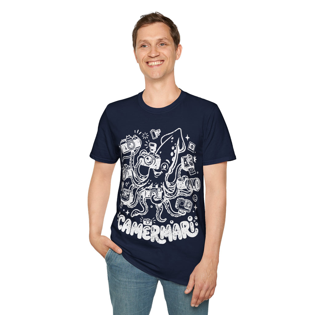 ‘Camerami’ DISTRESSED VERSION Fun Squid Calamari/Cameras T-Shirt — Photography Lover Tee