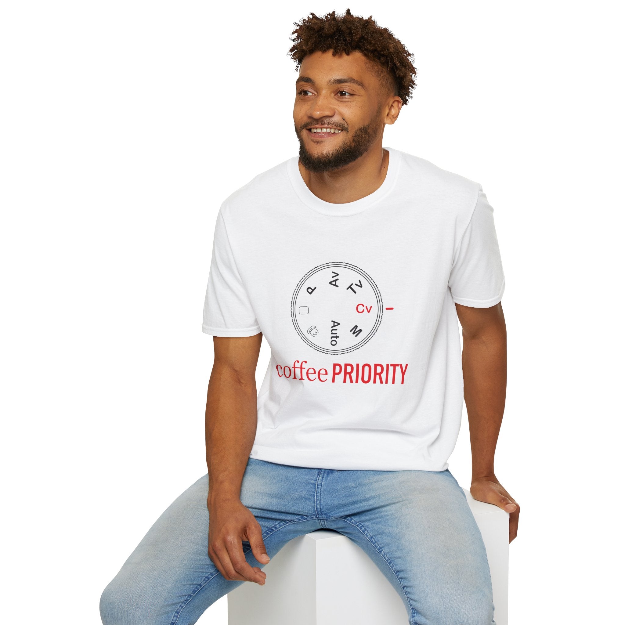 ‘Coffee Priority’ Funny Camera T-Shirt — Photography Lover Tee