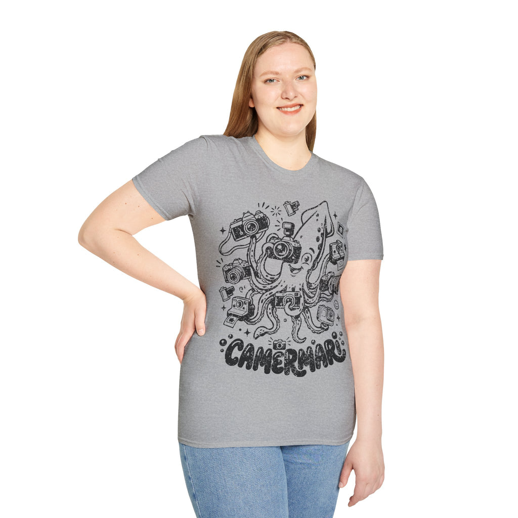 ‘Camerami’ DISTRESSED VERSION Fun Squid Calamari/Cameras T-Shirt — Photography Lover Tee