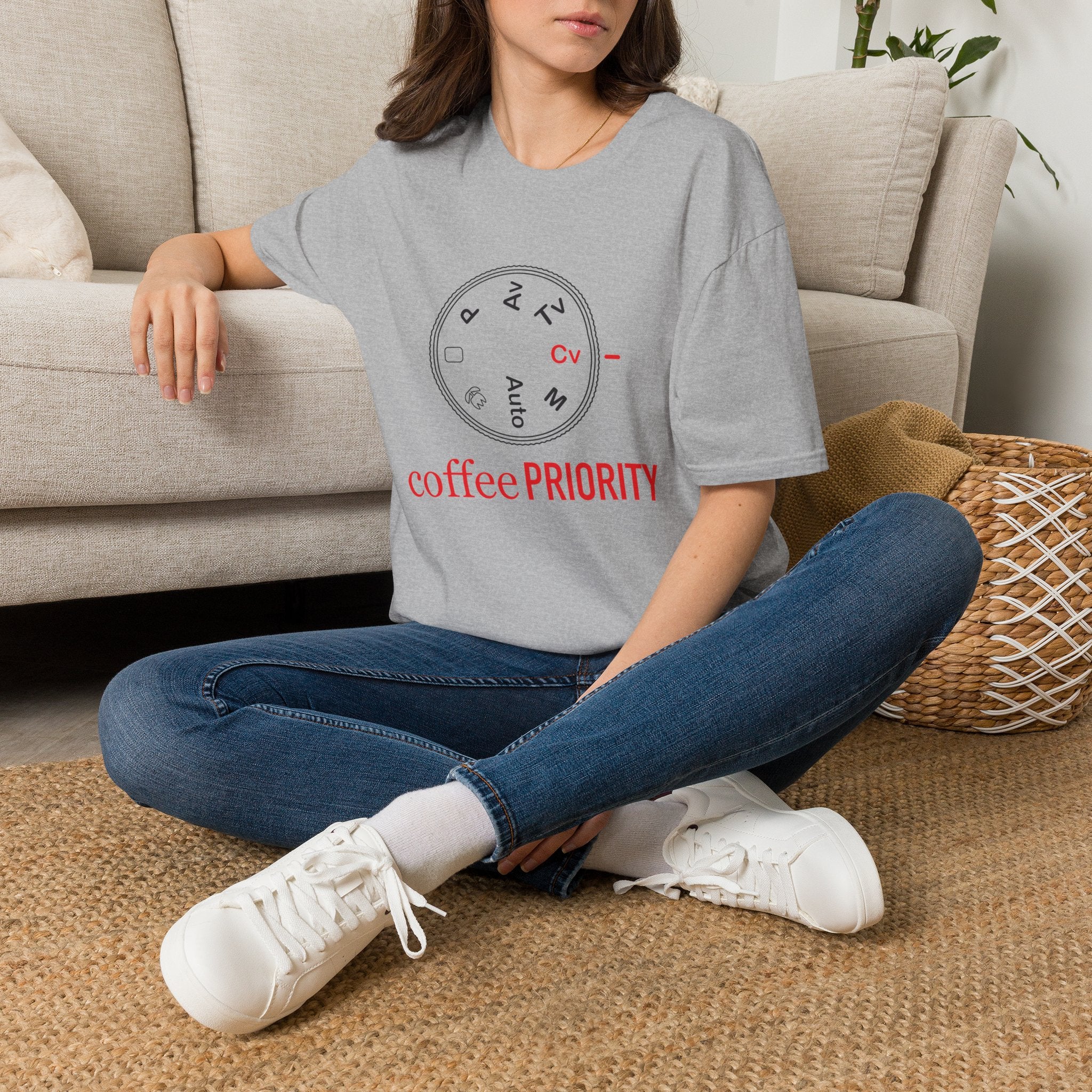 ‘Coffee Priority’ Funny Camera T-Shirt — Photography Lover Tee