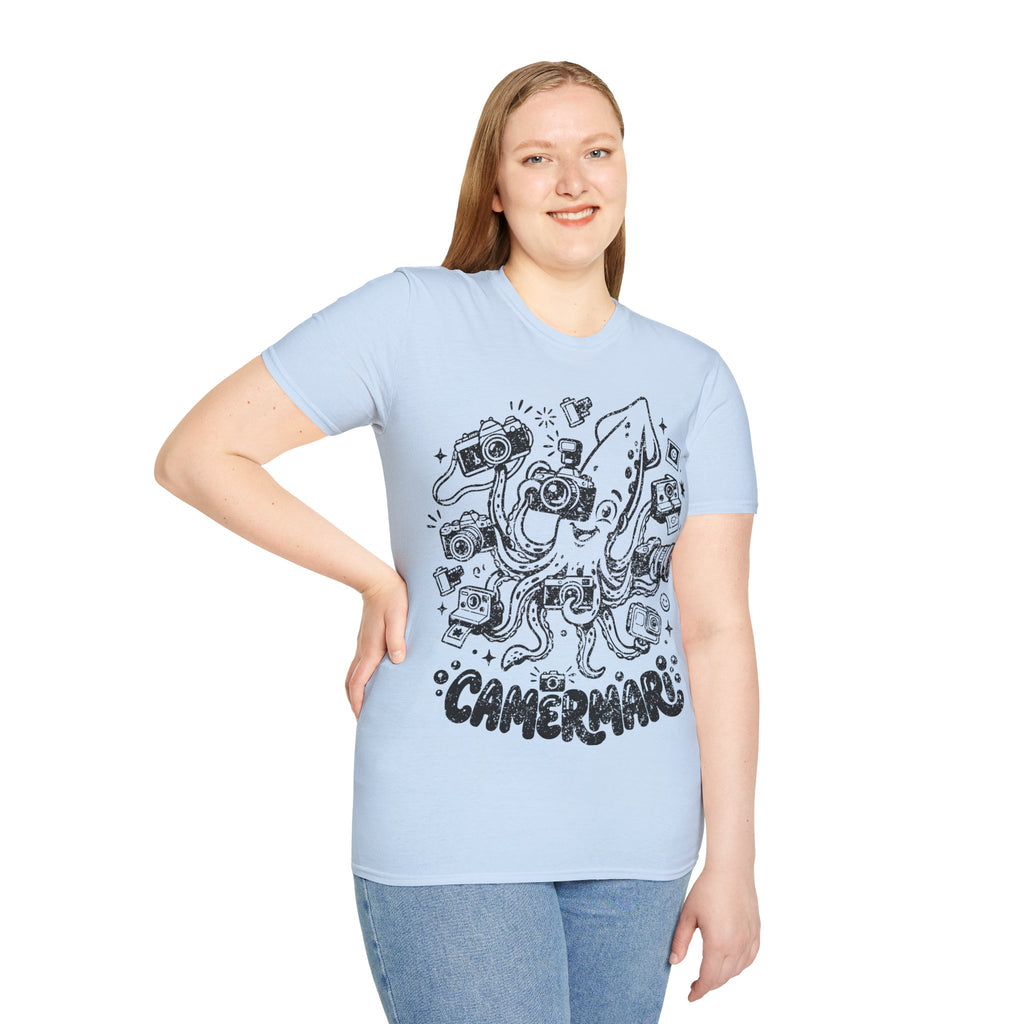 ‘Camerami’ DISTRESSED VERSION Fun Squid Calamari/Cameras T-Shirt — Photography Lover Tee