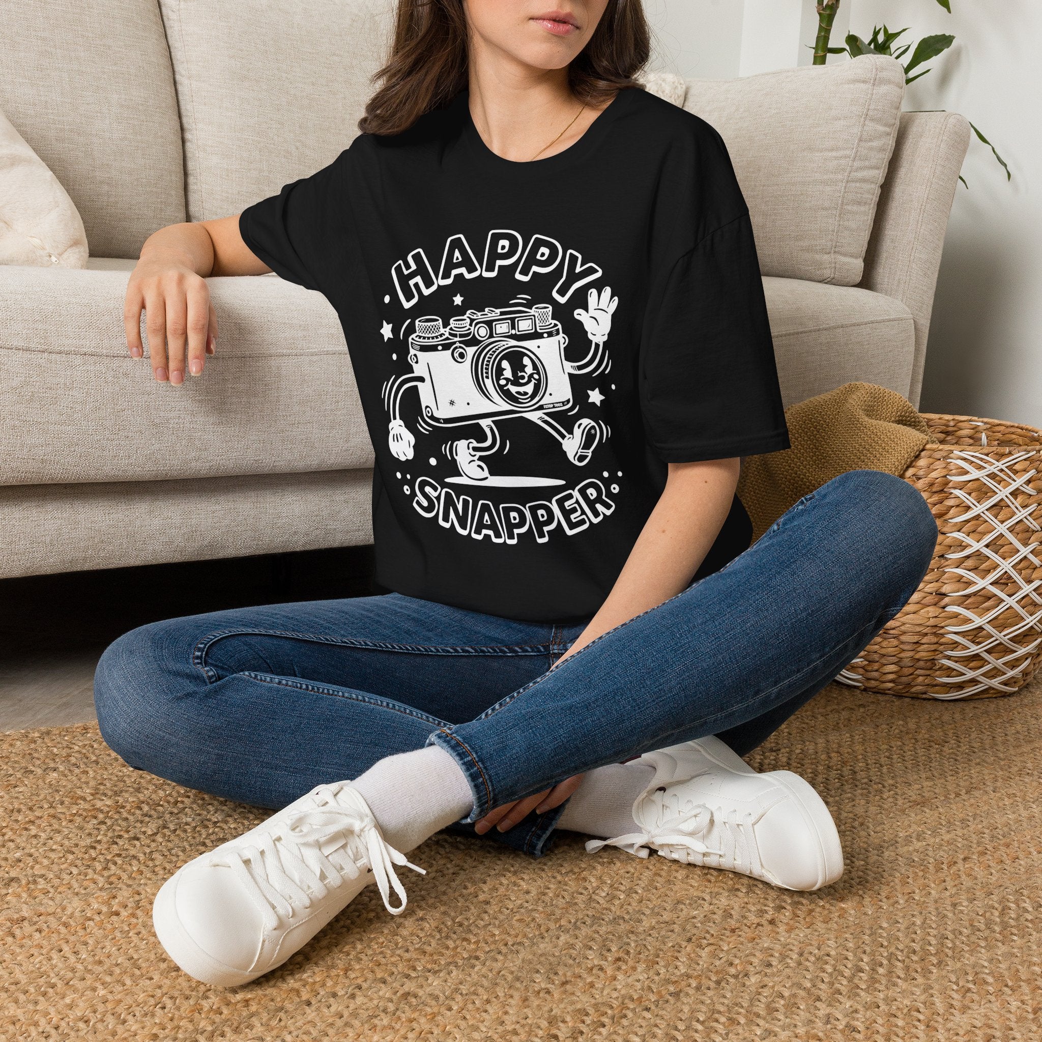 ‘Happy Snapper’ fun 1930’s art style camera graphic T-Shirt — Photography Lover Tee