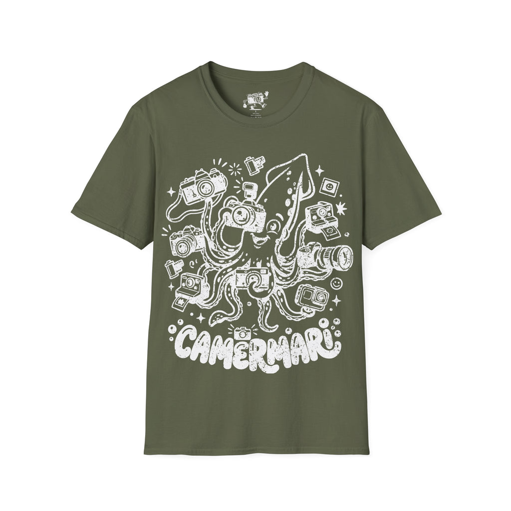 ‘Camerami’ DISTRESSED VERSION Fun Squid Calamari/Cameras T-Shirt — Photography Lover Tee