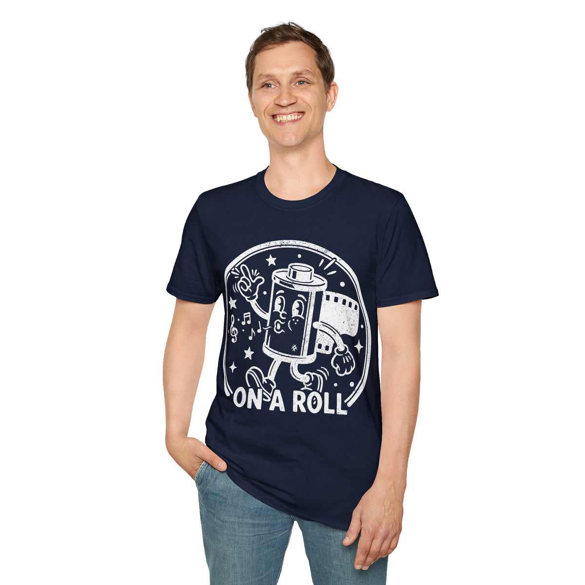‘On a Roll’ DISTRESSED VERSION Funny Camera 35mm FilmT-Shirt — Photography Lover Tee
