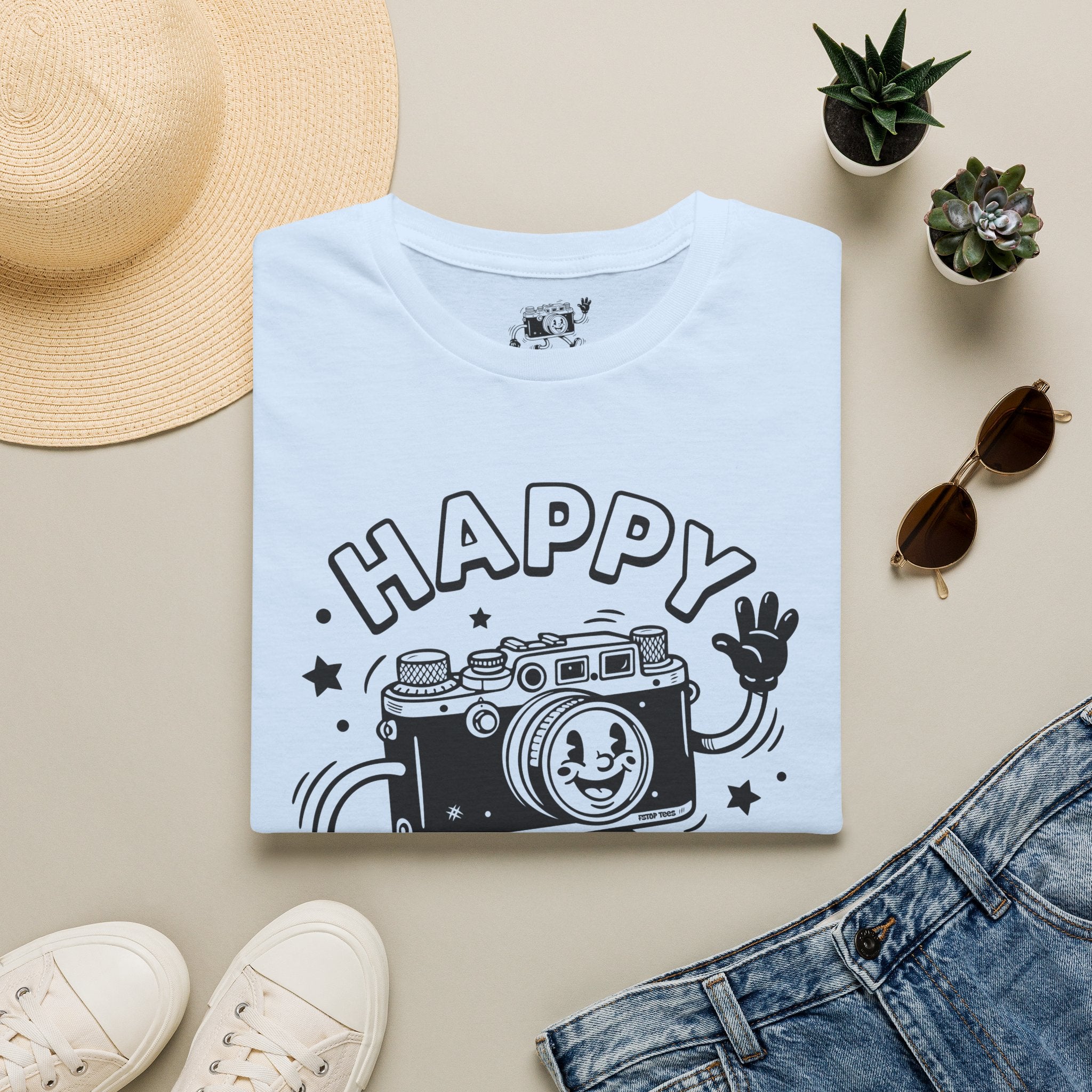 ‘Happy Snapper’ fun 1930’s art style camera graphic T-Shirt — Photography Lover Tee