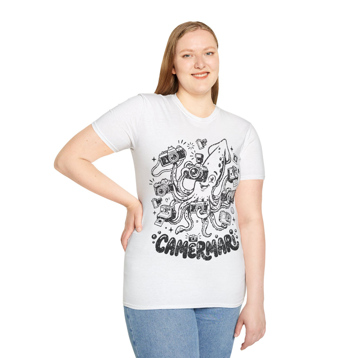 ‘Camerami’ DISTRESSED VERSION Fun Squid Calamari/Cameras T-Shirt — Photography Lover Tee