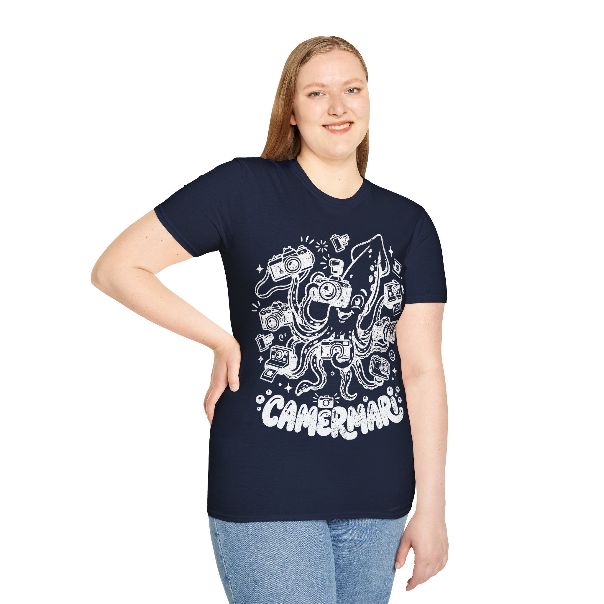 ‘Camerami’ DISTRESSED VERSION Fun Squid Calamari/Cameras T-Shirt — Photography Lover Tee