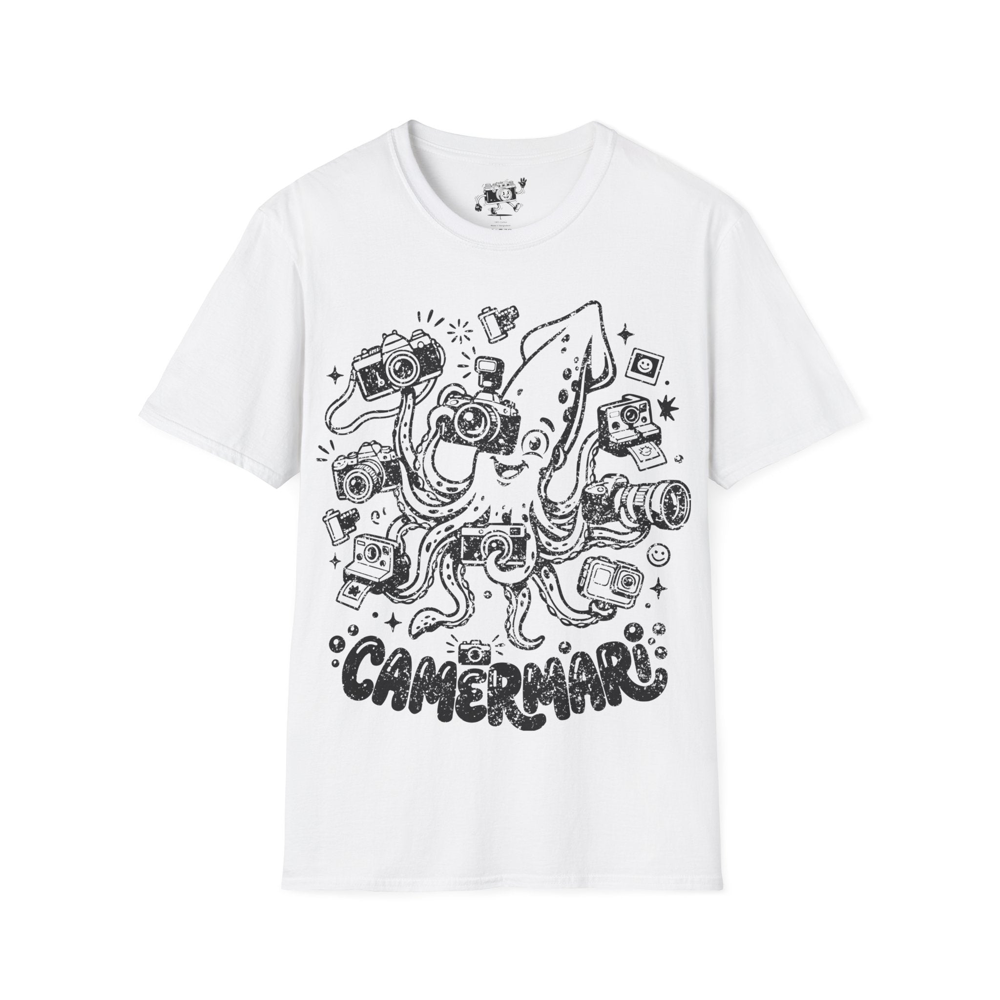 ‘Camerami’ DISTRESSED VERSION Fun Squid Calamari/Cameras T-Shirt — Photography Lover Tee