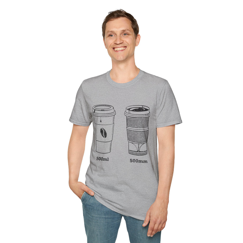 500ml and 500mm Funny Coffee and Camera T-Shirt — Photography Lover Tee
