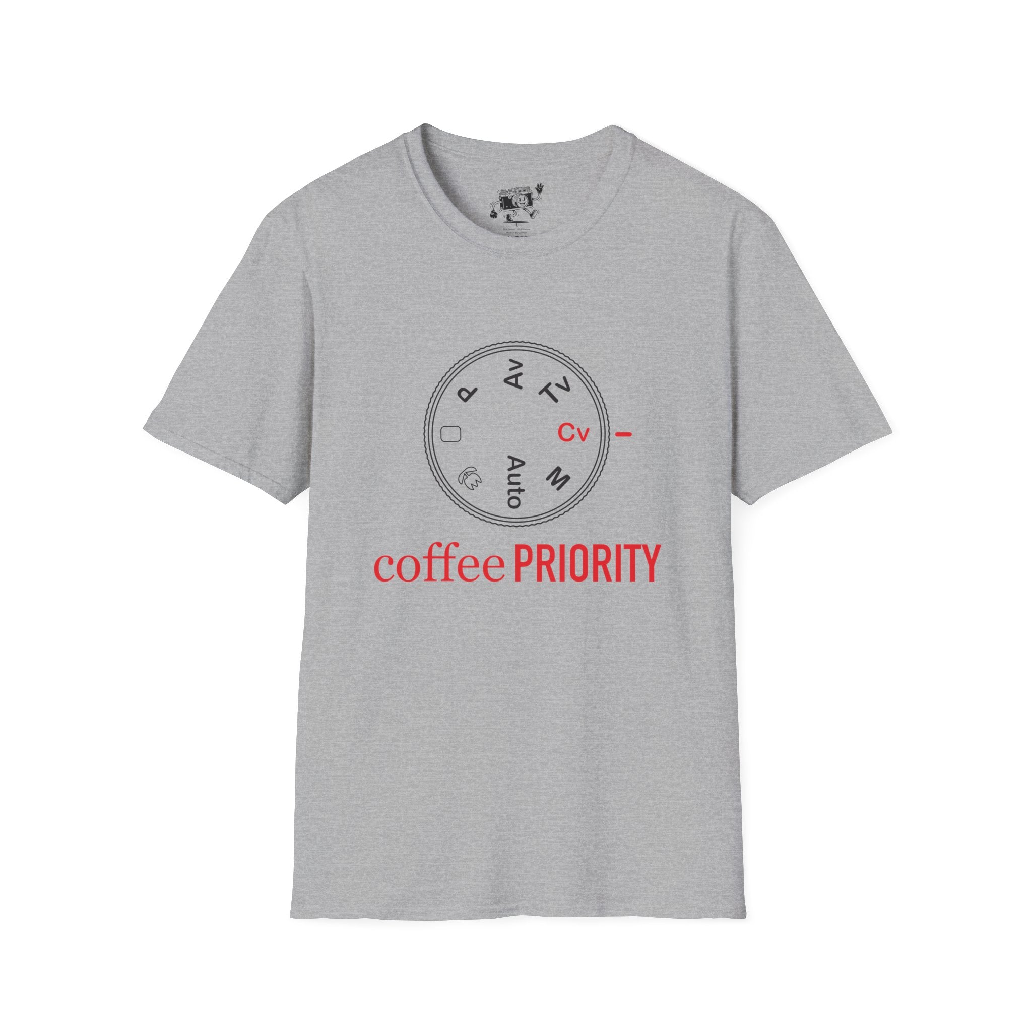 ‘Coffee Priority’ Funny Camera T-Shirt — Photography Lover Tee
