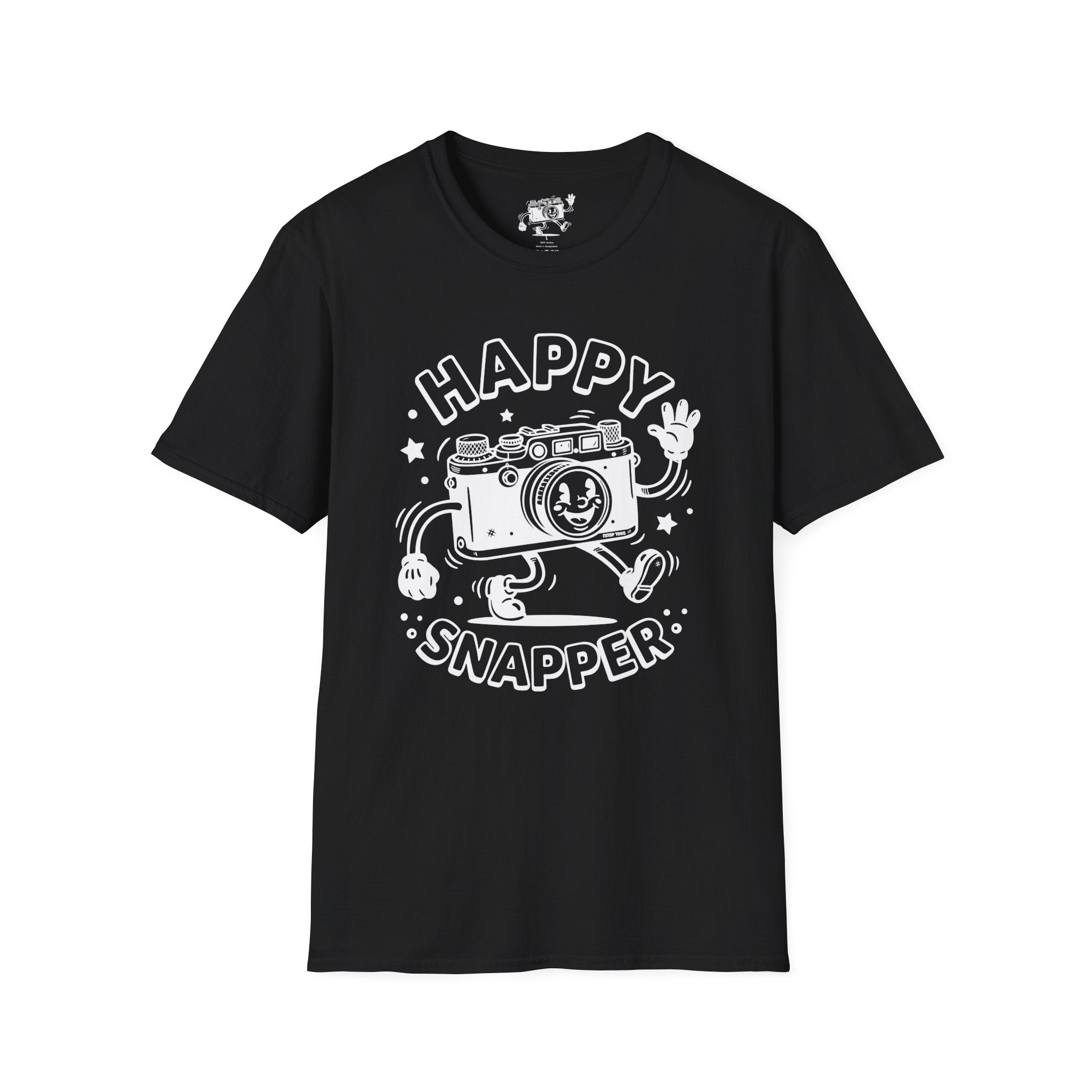 ‘Happy Snapper’ fun 1930’s art style camera graphic T-Shirt — Photography Lover Tee