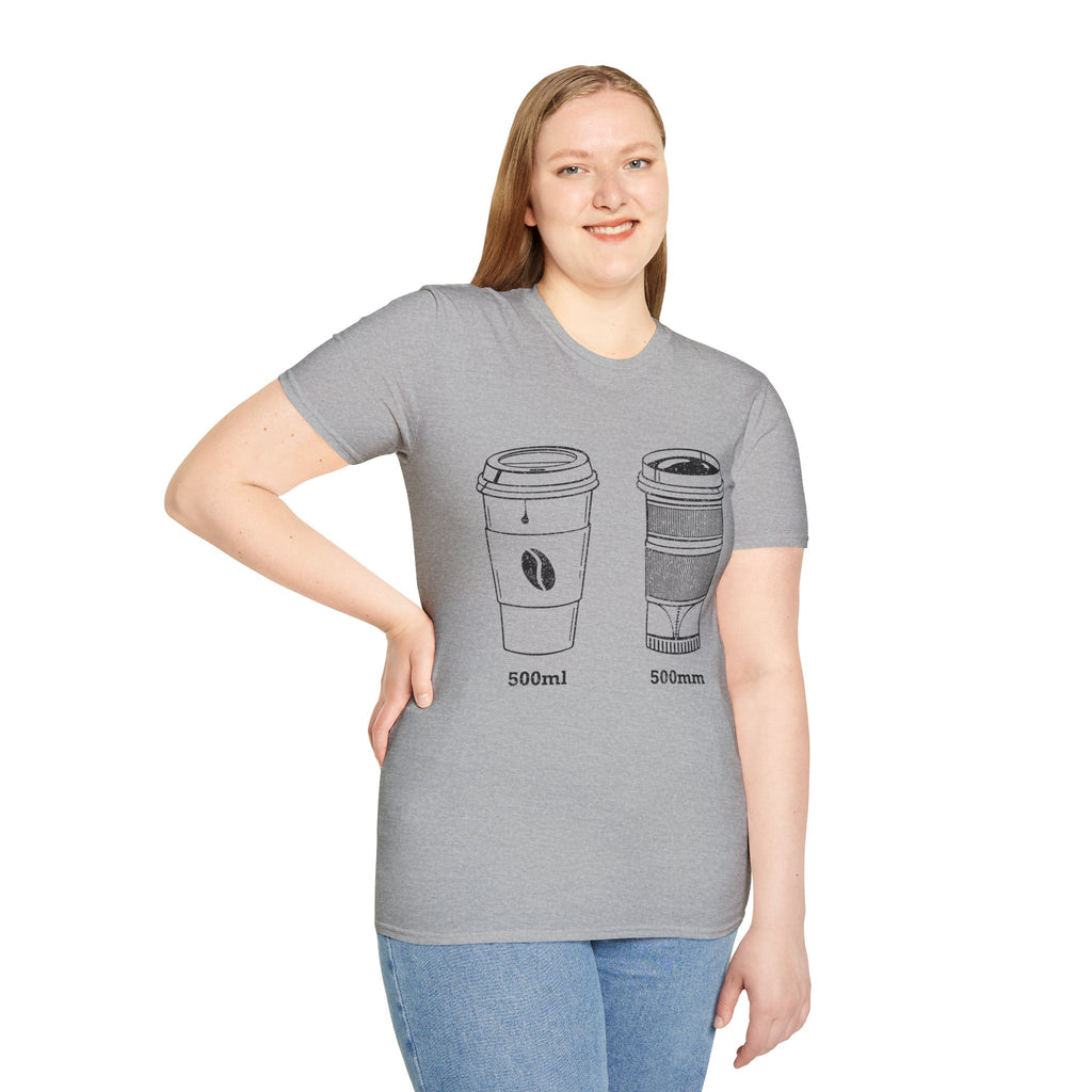 500ml and 500mm Funny Coffee and Camera T-Shirt — Photography Lover Tee
