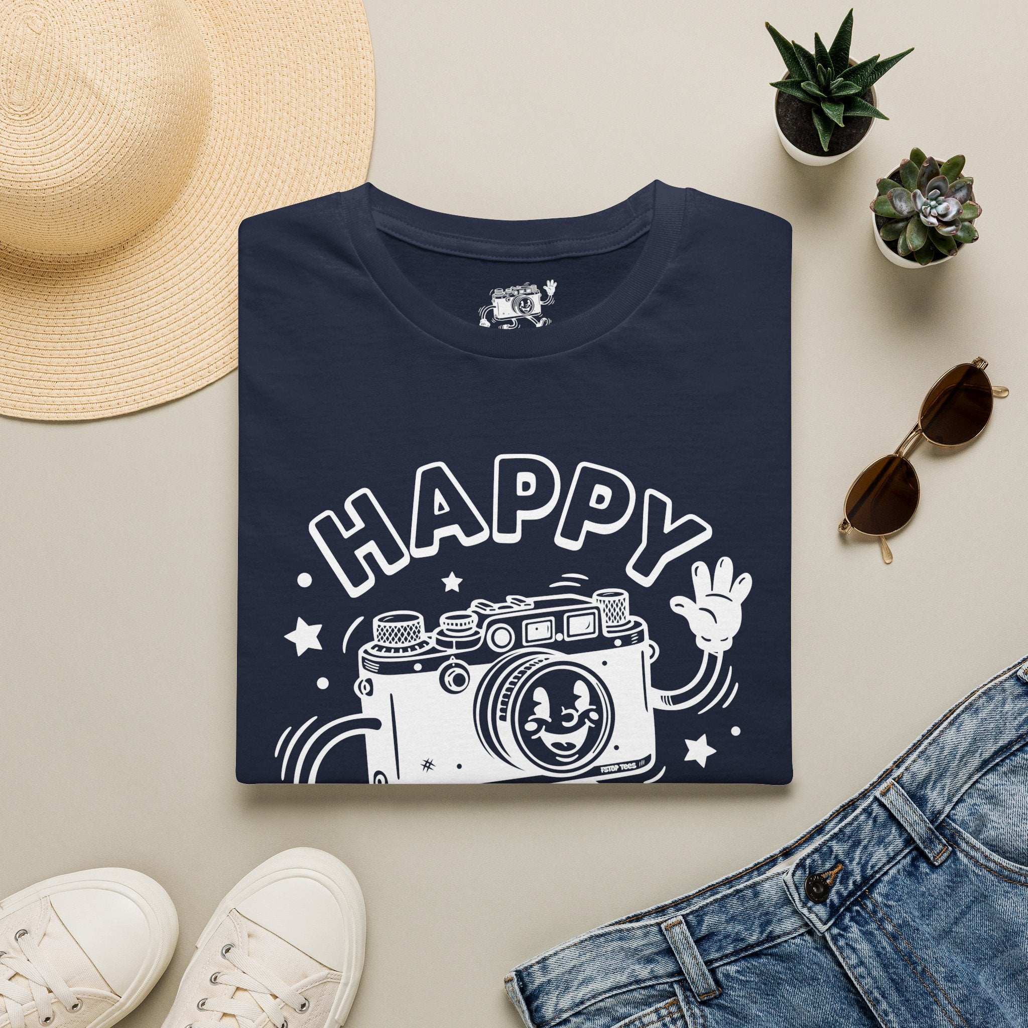 ‘Happy Snapper’ fun 1930’s art style camera graphic T-Shirt — Photography Lover Tee