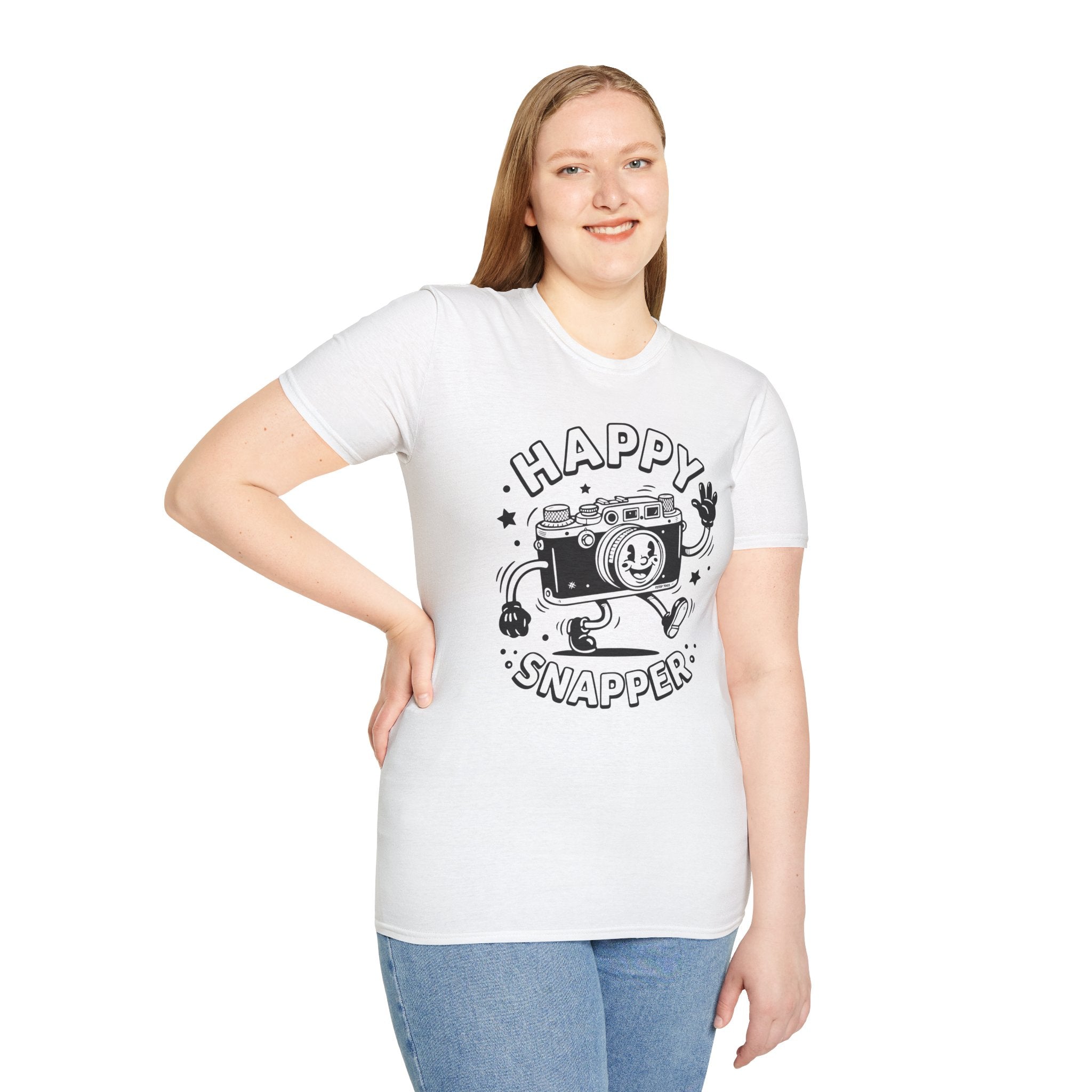 ‘Happy Snapper’ fun 1930’s art style camera graphic T-Shirt — Photography Lover Tee