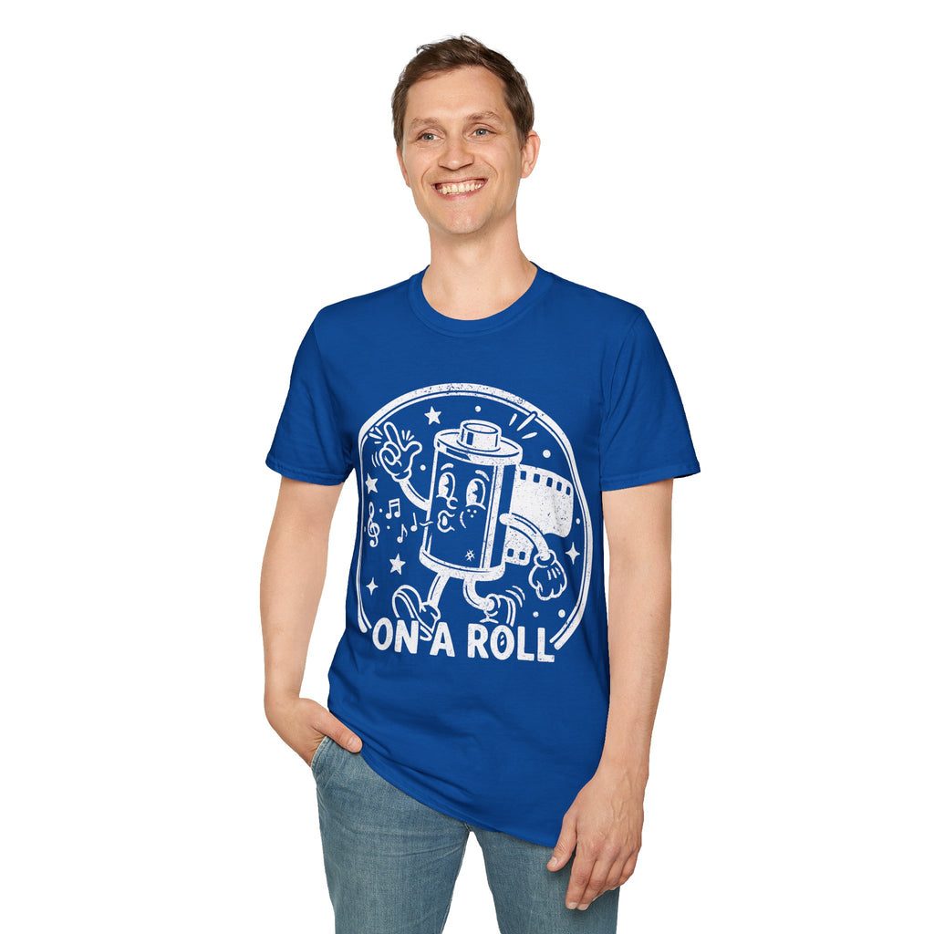 ‘On a Roll’ DISTRESSED VERSION Funny Camera 35mm FilmT-Shirt — Photography Lover Tee