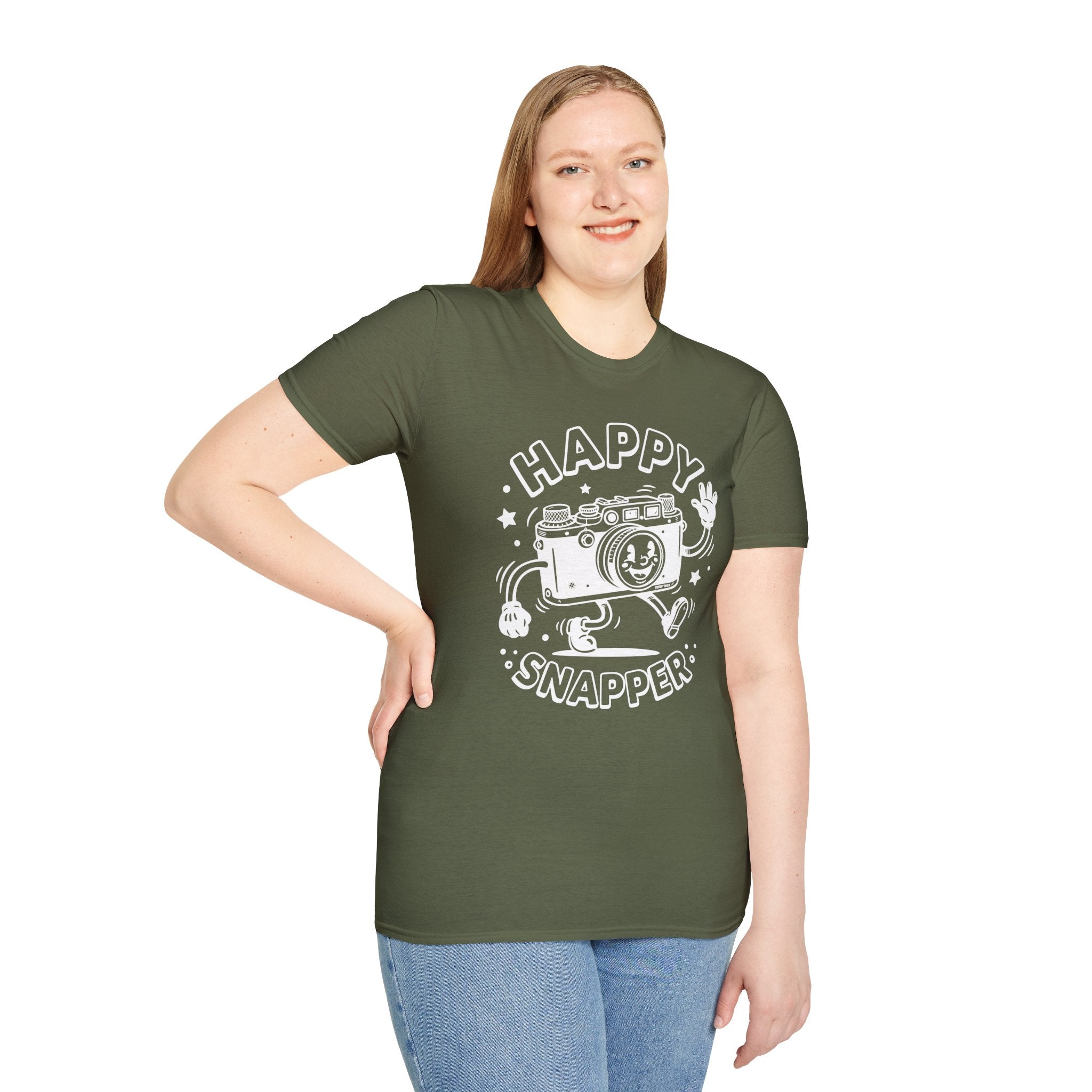 ‘Happy Snapper’ fun 1930’s art style camera graphic T-Shirt — Photography Lover Tee