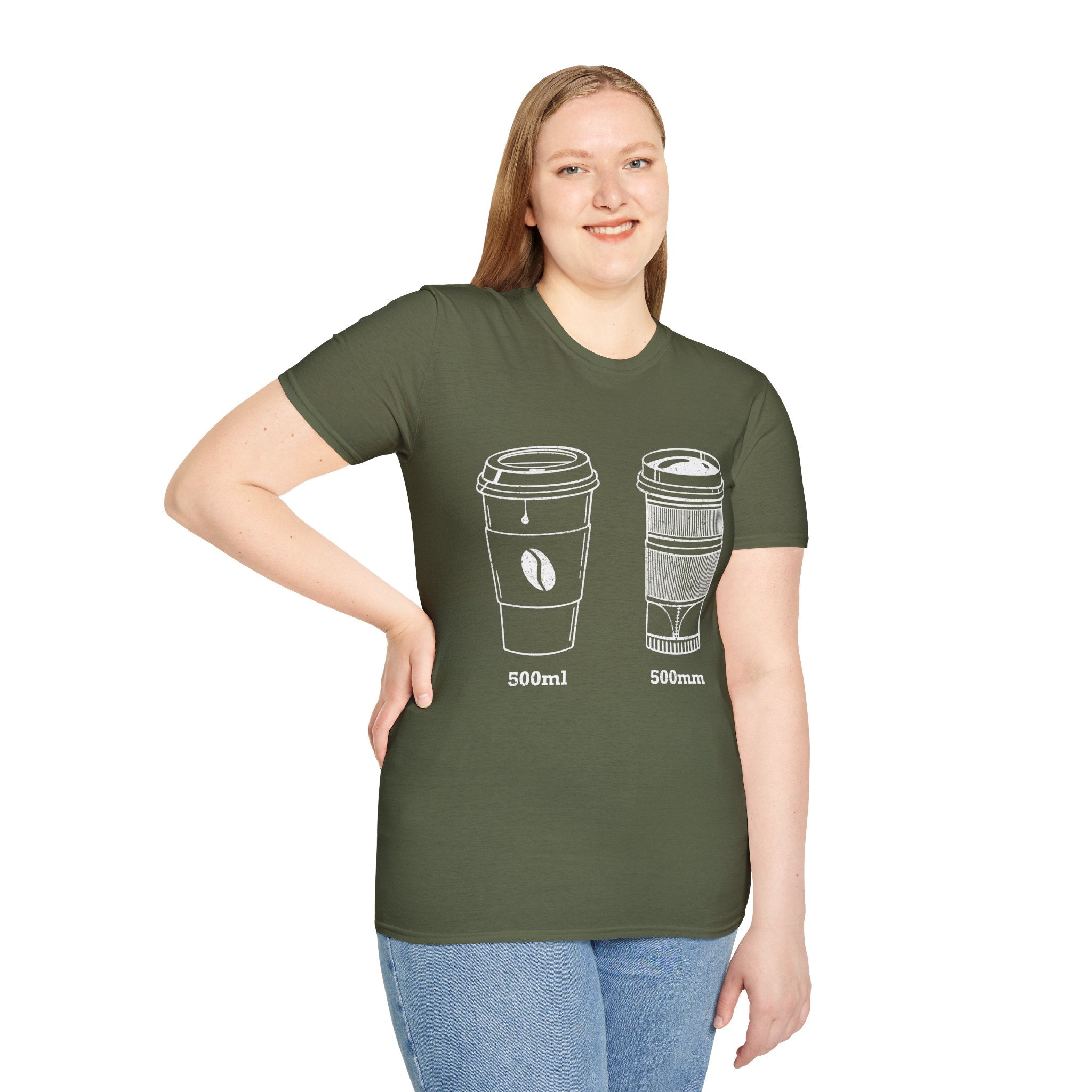 500ml and 500mm Funny Coffee and Camera T-Shirt — Photography Lover Tee