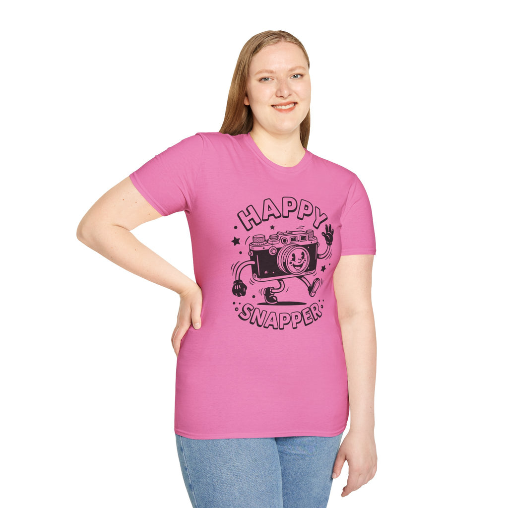 ‘Happy Snapper’ fun 1930’s art style camera graphic T-Shirt — Photography Lover Tee