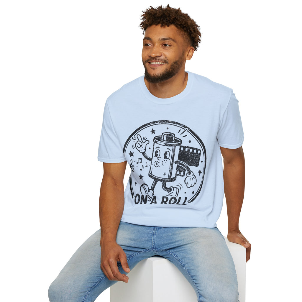 ‘On a Roll’ DISTRESSED VERSION Funny Camera 35mm FilmT-Shirt — Photography Lover Tee