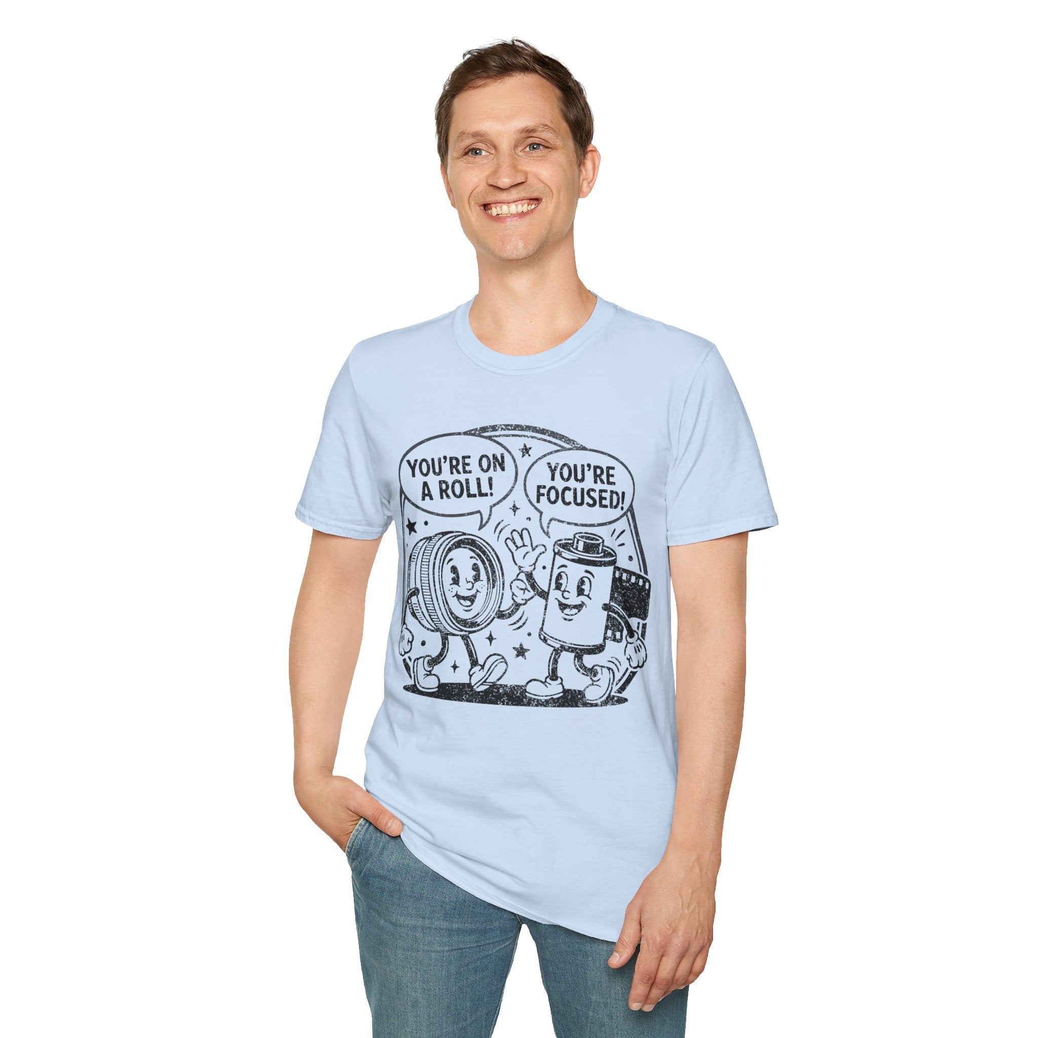 ‘You’re on a Roll, You’re Focused’ DISTRESSED VERSION Funny Camera Buddies T-Shirt — Photography Lover Tee