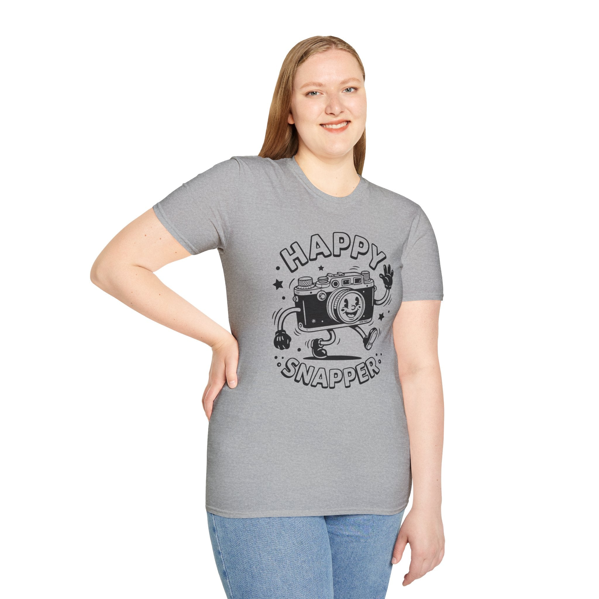 ‘Happy Snapper’ fun 1930’s art style camera graphic T-Shirt — Photography Lover Tee
