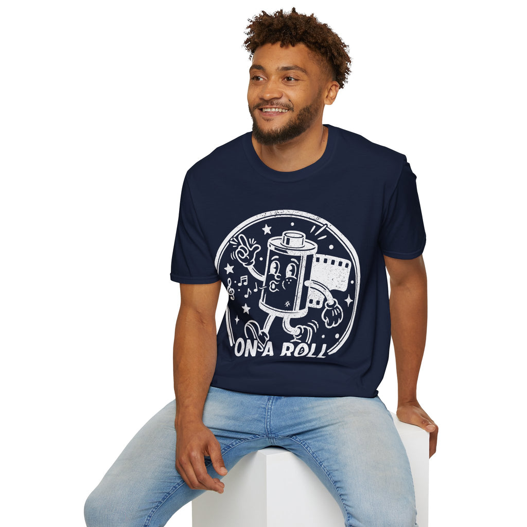 ‘On a Roll’ DISTRESSED VERSION Funny Camera 35mm FilmT-Shirt — Photography Lover Tee