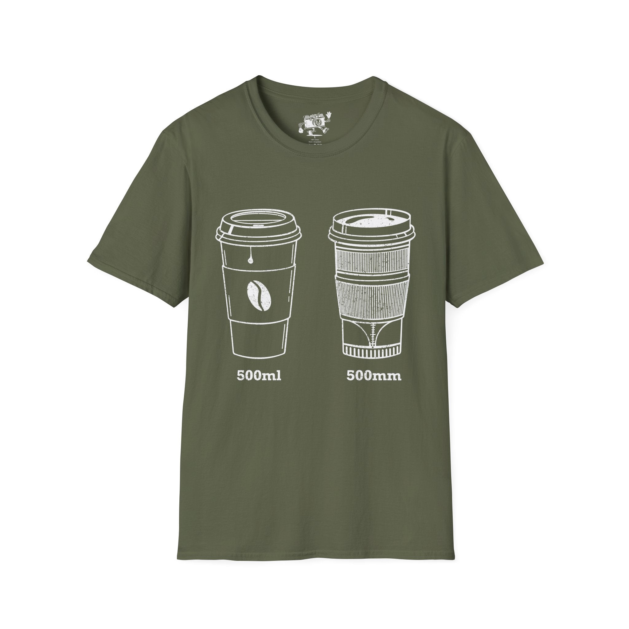500ml and 500mm Funny Coffee and Camera T-Shirt — Photography Lover Tee