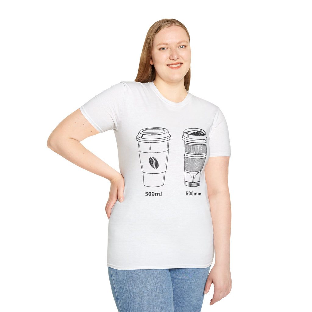 500ml and 500mm Funny Coffee and Camera T-Shirt — Photography Lover Tee