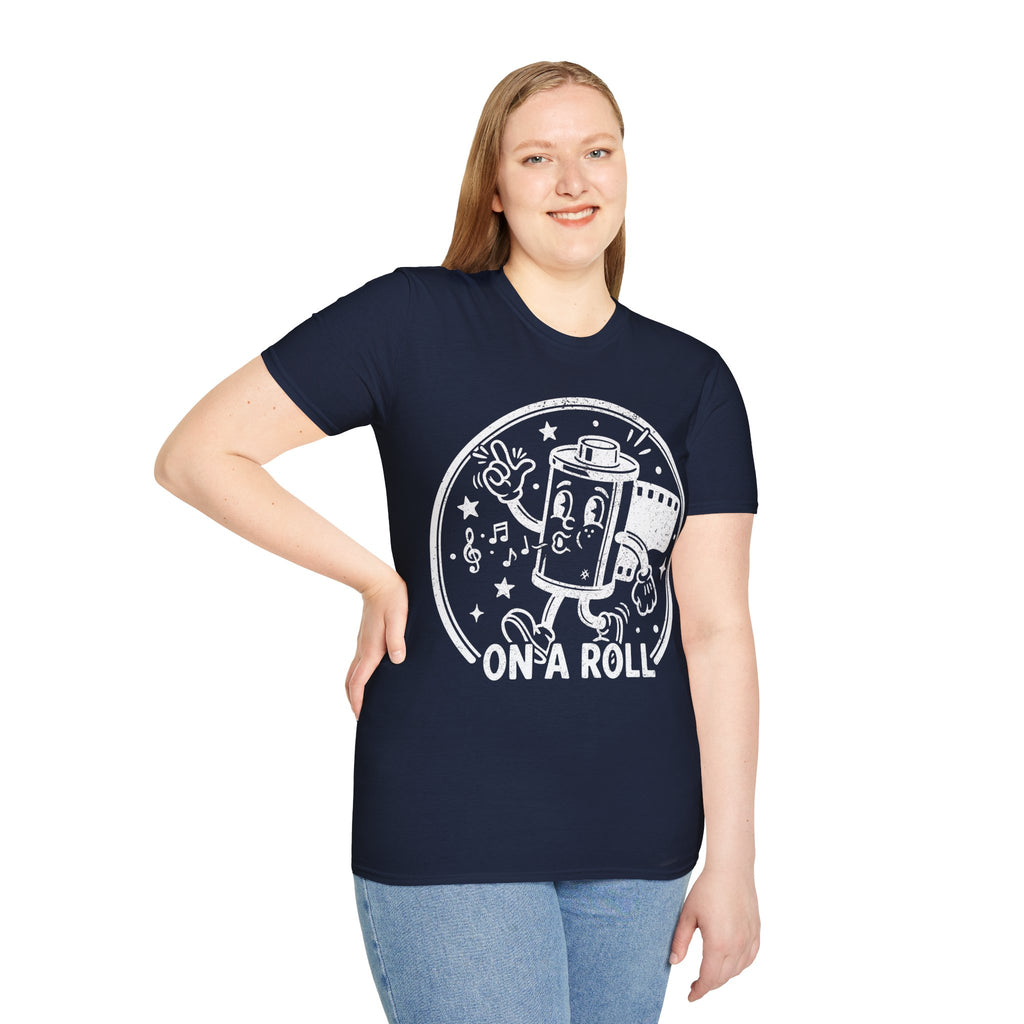 ‘On a Roll’ DISTRESSED VERSION Funny Camera 35mm FilmT-Shirt — Photography Lover Tee