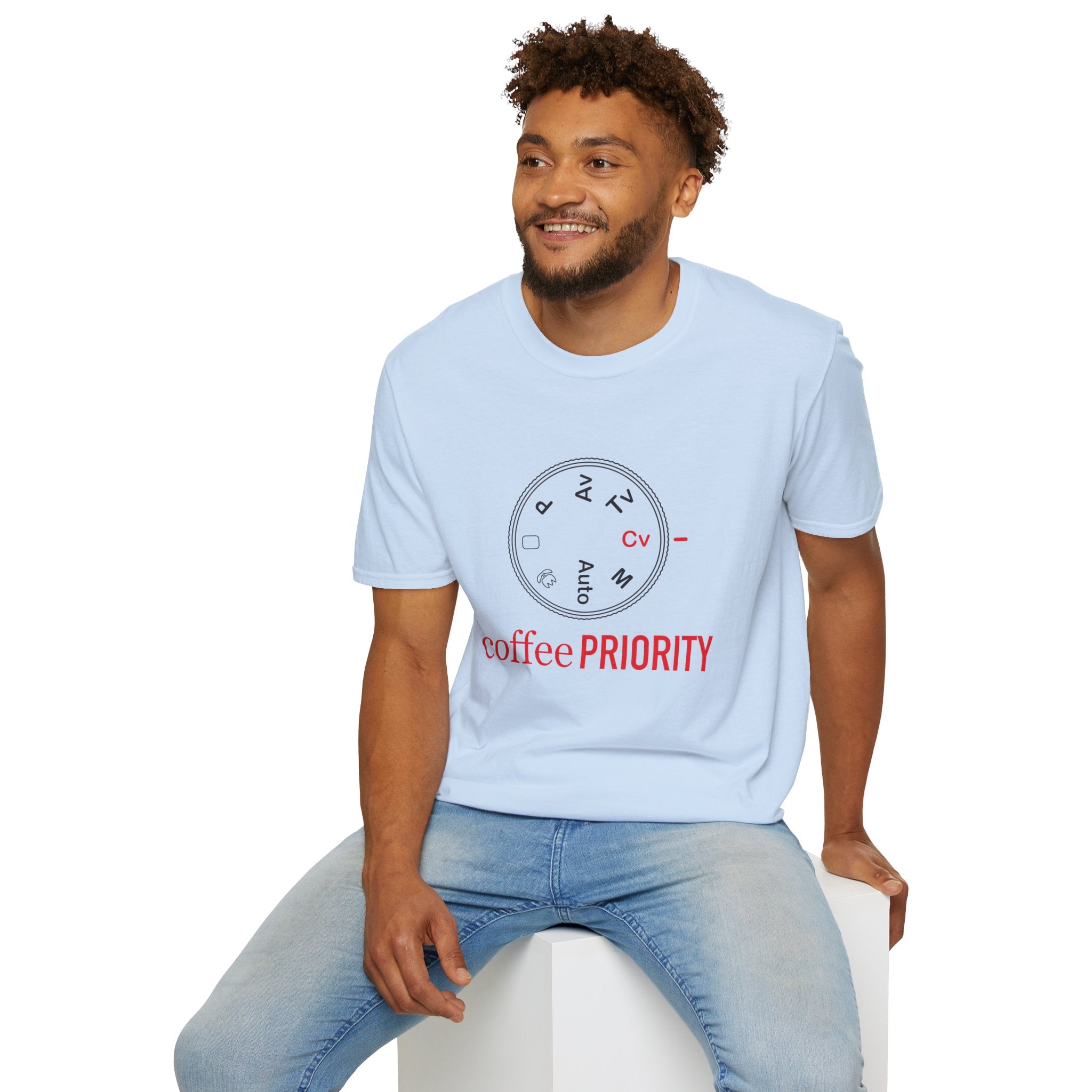 ‘Coffee Priority’ Funny Camera T-Shirt — Photography Lover Tee