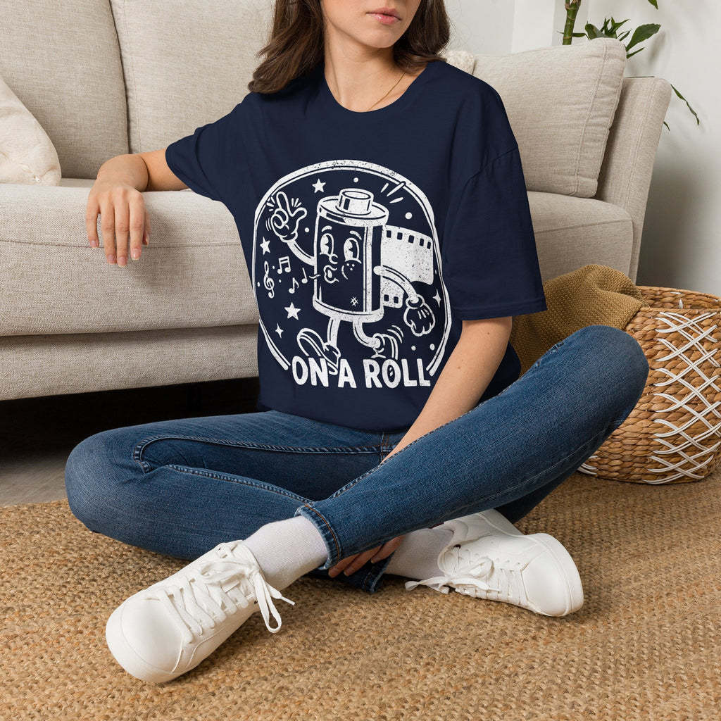 ‘On a Roll’ DISTRESSED VERSION Funny Camera 35mm FilmT-Shirt — Photography Lover Tee