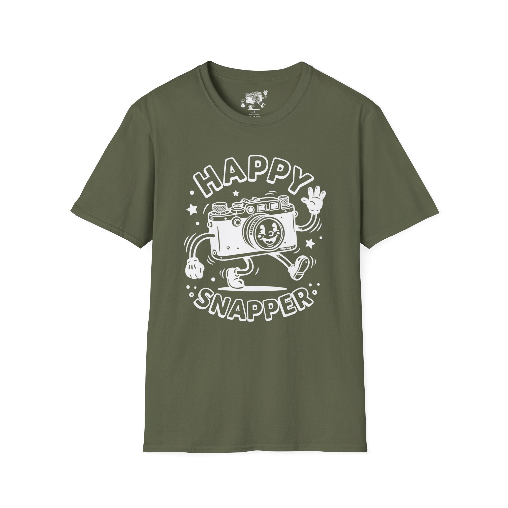 ‘Happy Snapper’ fun 1930’s art style camera graphic T-Shirt — Photography Lover Tee