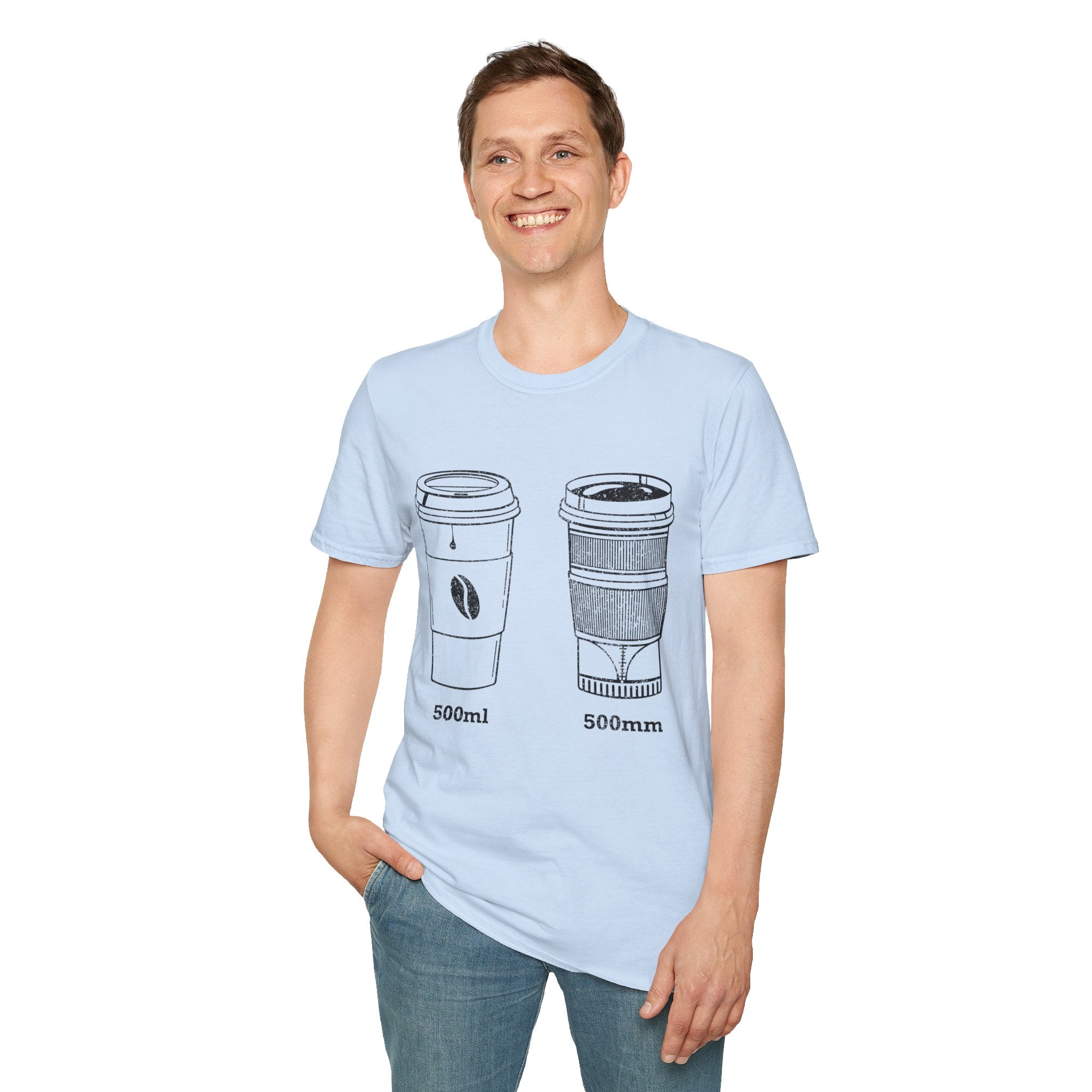 500ml and 500mm Funny Coffee and Camera T-Shirt — Photography Lover Tee