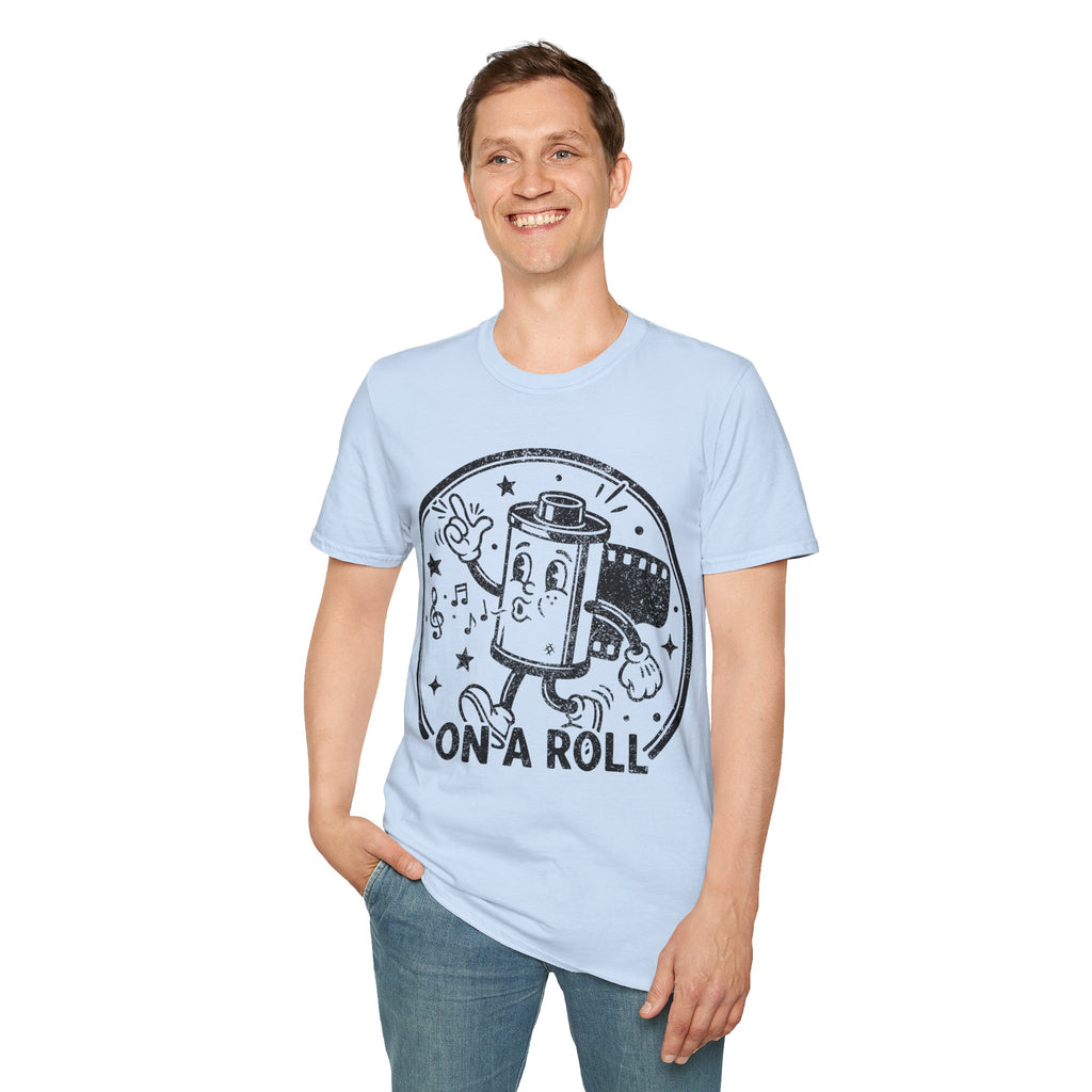 ‘On a Roll’ DISTRESSED VERSION Funny Camera 35mm FilmT-Shirt — Photography Lover Tee