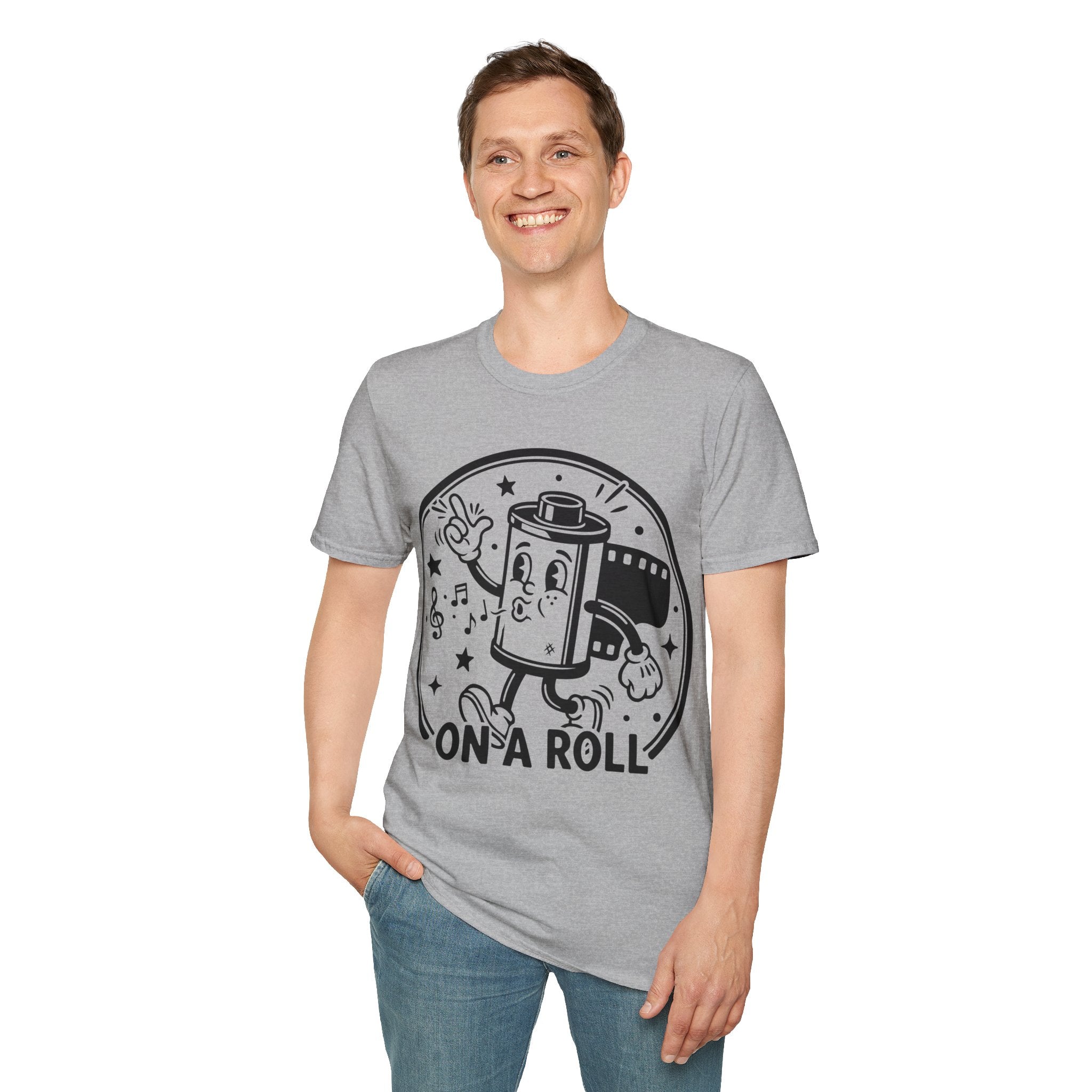 ‘On a Roll’ Funny Camera 35mm FilmT-Shirt — Photography Lover Tee