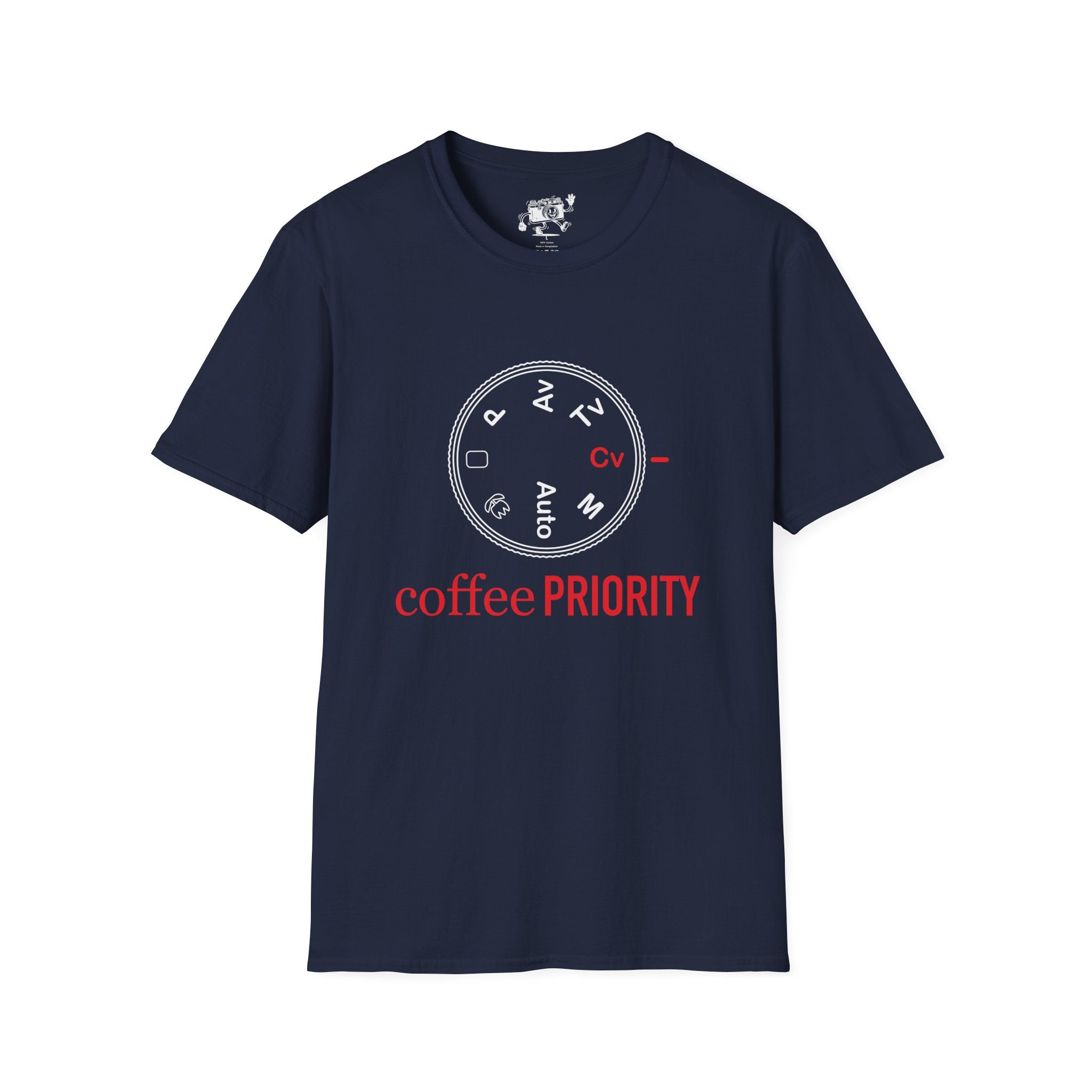 ‘Coffee Priority’ Funny Camera T-Shirt — Photography Lover Tee