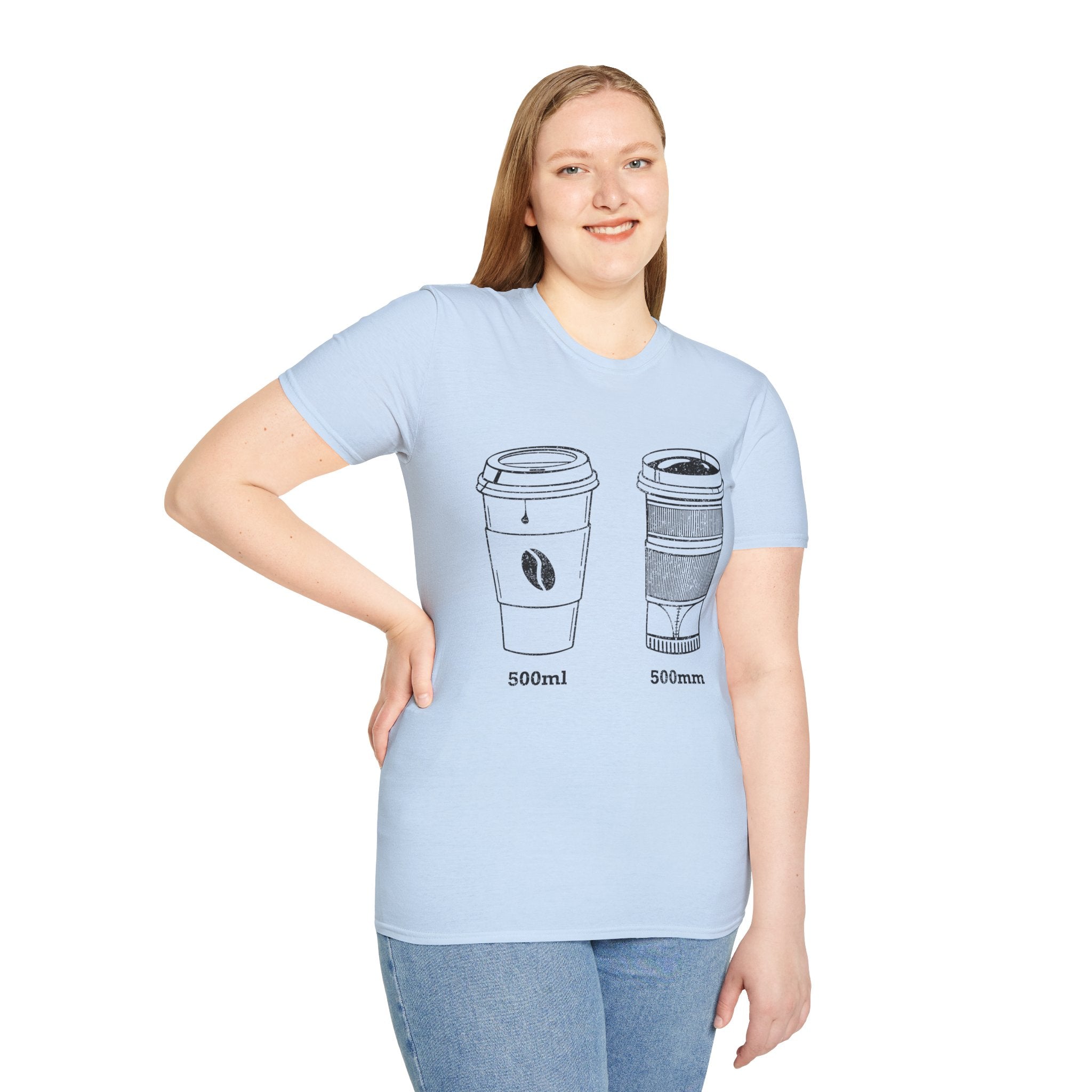 500ml and 500mm Funny Coffee and Camera T-Shirt — Photography Lover Tee