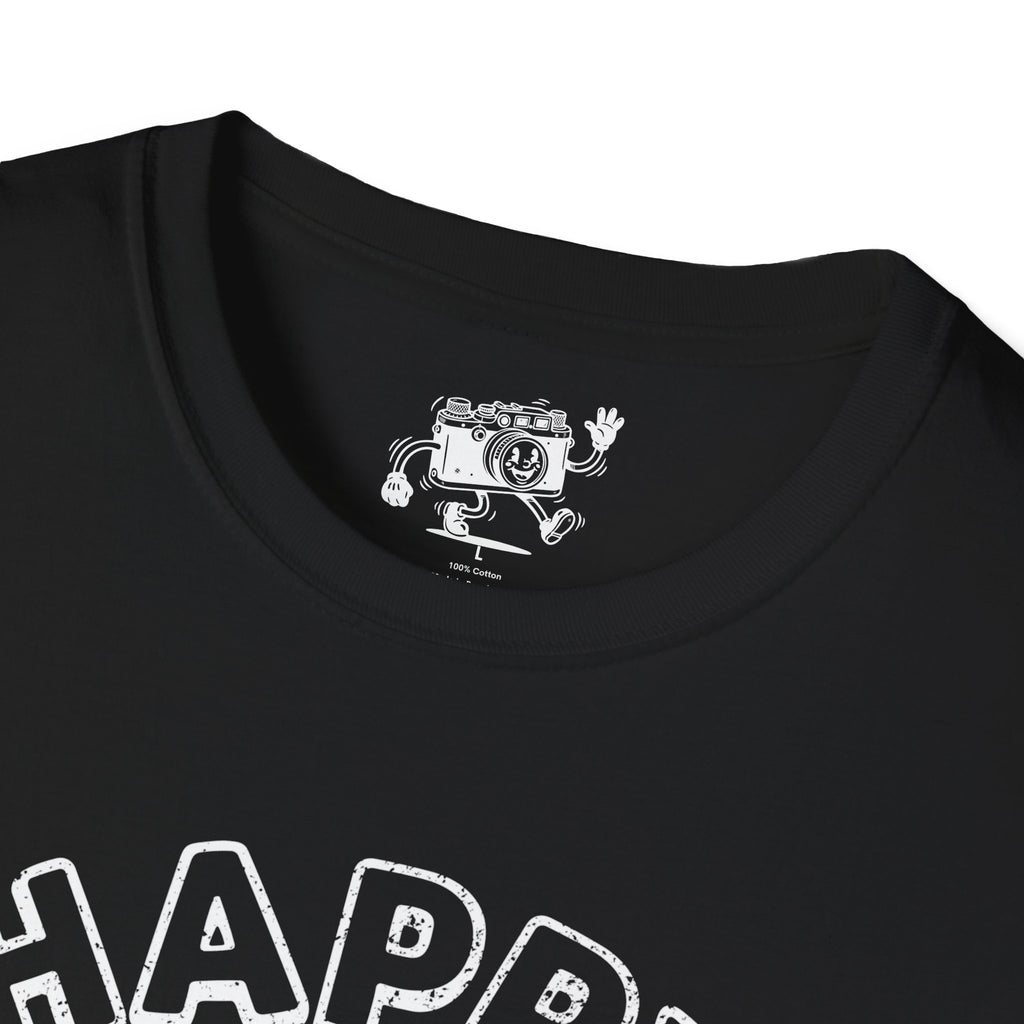 Happy Snapper DISTRESSED VERSION fun 1930’s art style camera graphic T-Shirt — Photography Lover Tee