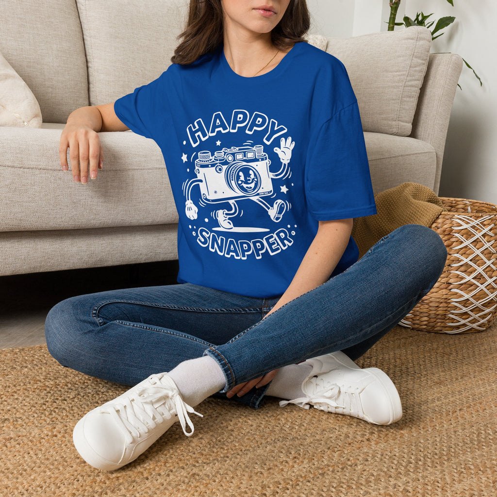 ‘Happy Snapper’ fun 1930’s art style camera graphic T-Shirt — Photography Lover Tee