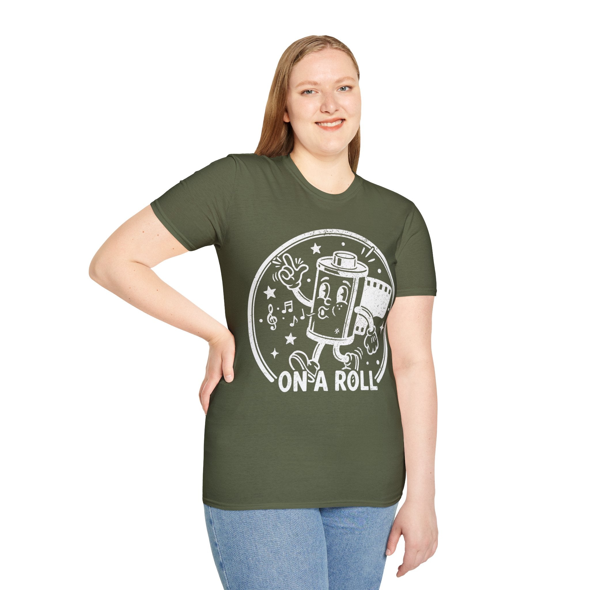 ‘On a Roll’ DISTRESSED VERSION Funny Camera 35mm FilmT-Shirt — Photography Lover Tee
