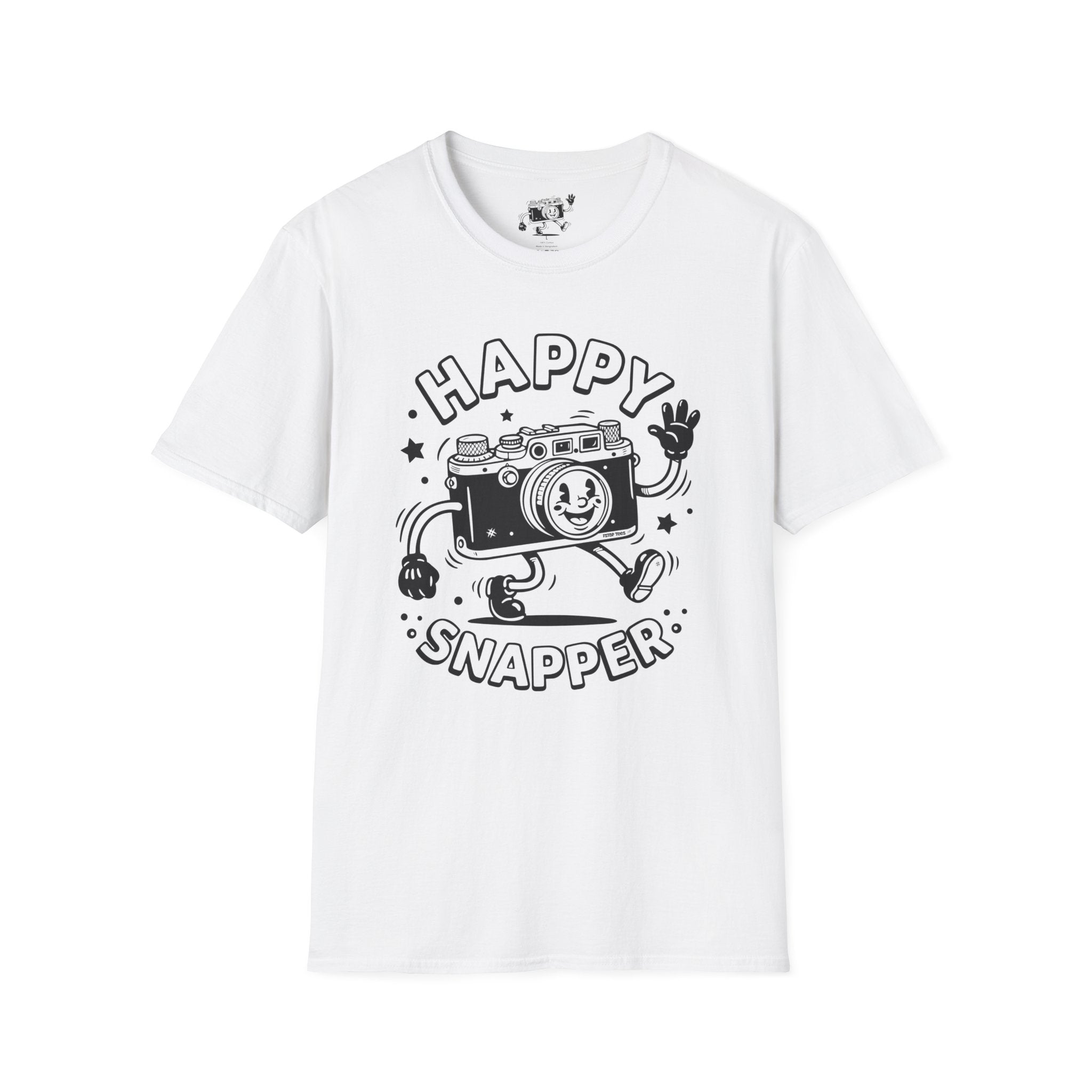 ‘Happy Snapper’ fun 1930’s art style camera graphic T-Shirt — Photography Lover Tee