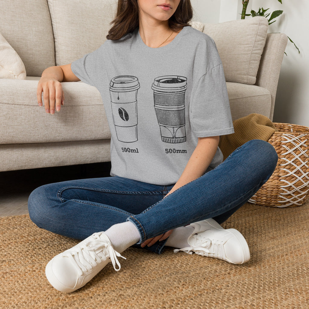 500ml and 500mm Funny Coffee and Camera T-Shirt — Photography Lover Tee