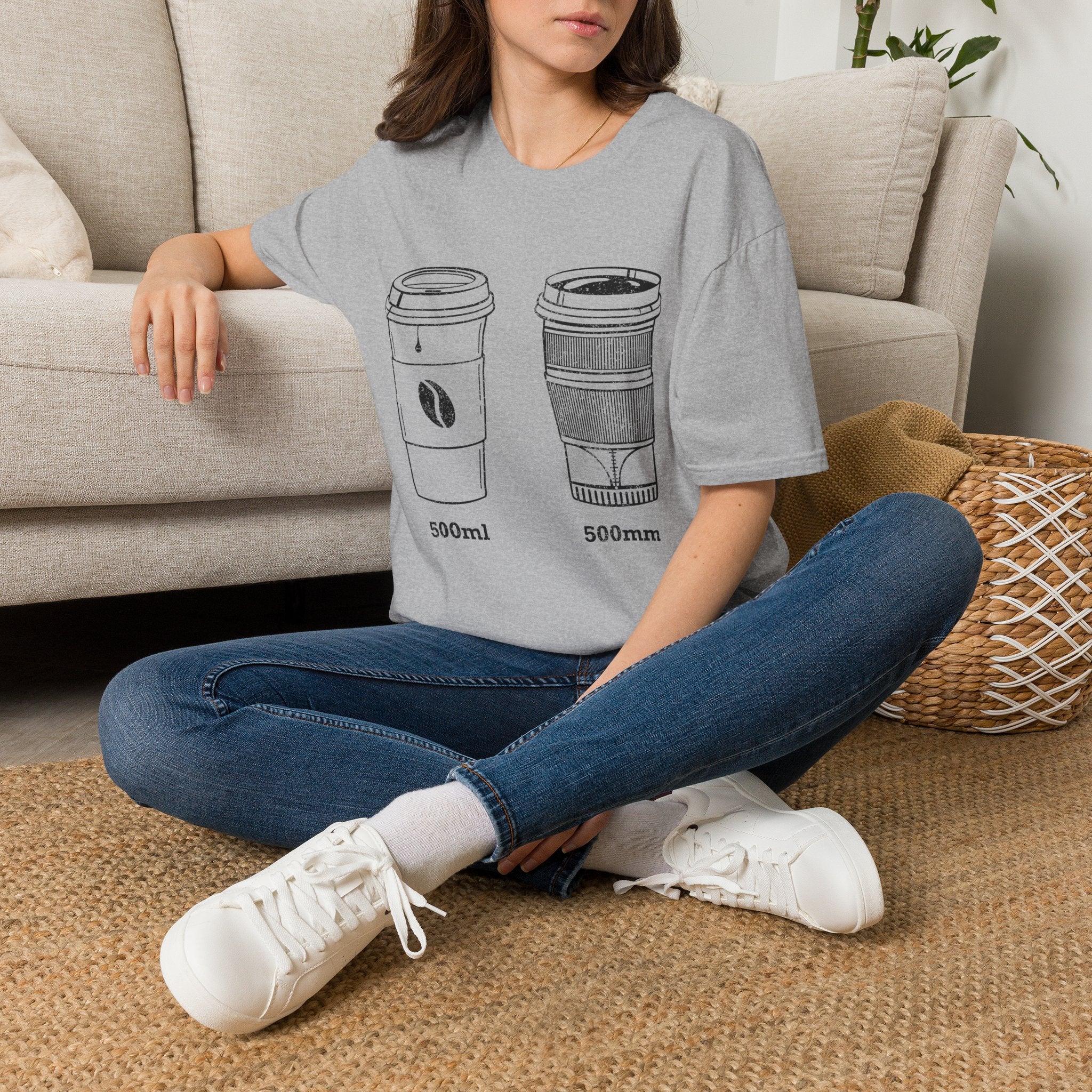 500ml and 500mm Funny Coffee and Camera T-Shirt — Photography Lover Tee