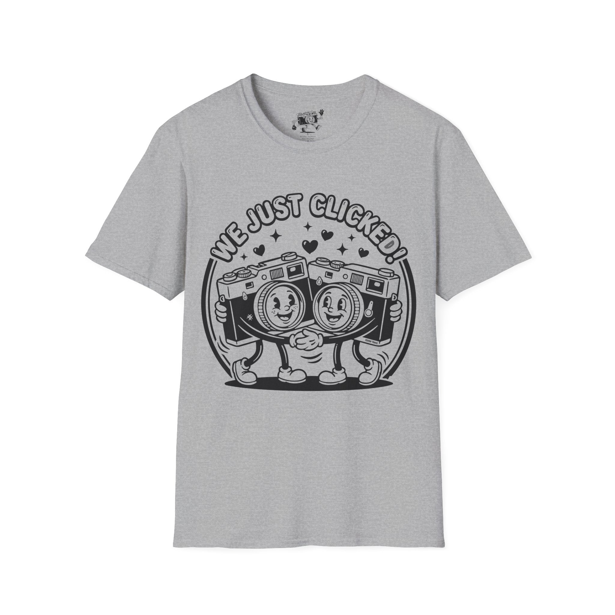 ‘We Just Clicked!’ camera besties forever fun 1930’s art style camera graphic T-Shirt — Photography Lover Tee