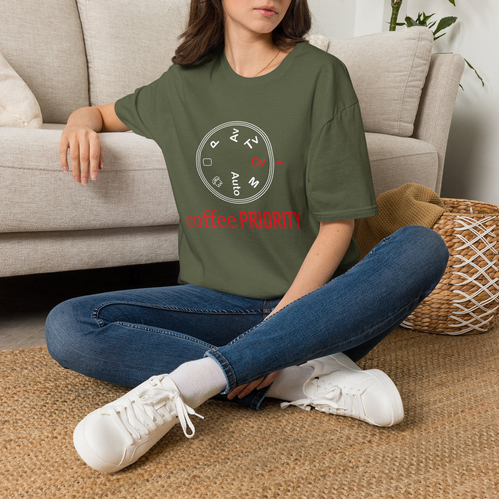 ‘Coffee Priority’ Funny Camera T-Shirt — Photography Lover Tee
