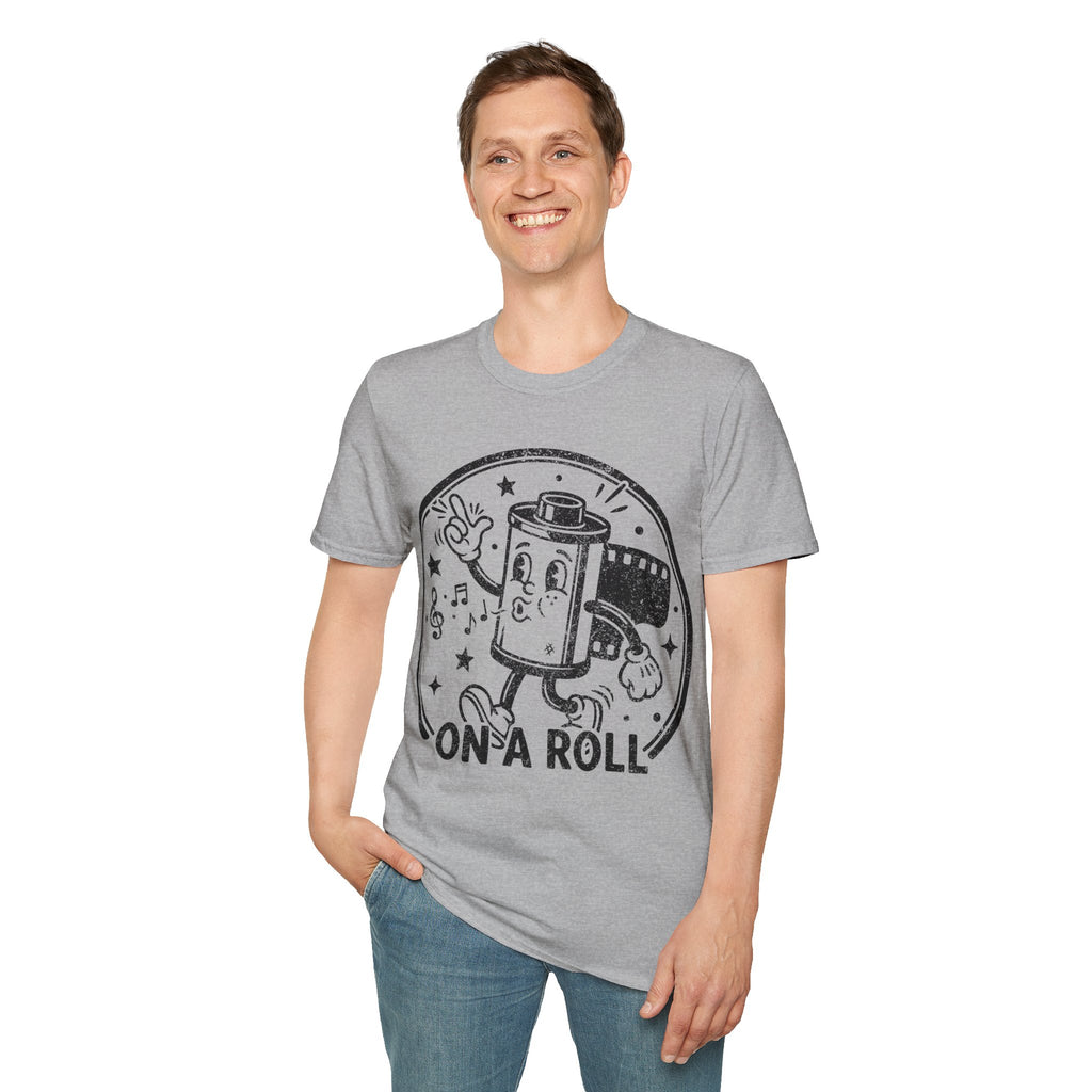 ‘On a Roll’ DISTRESSED VERSION Funny Camera 35mm FilmT-Shirt — Photography Lover Tee