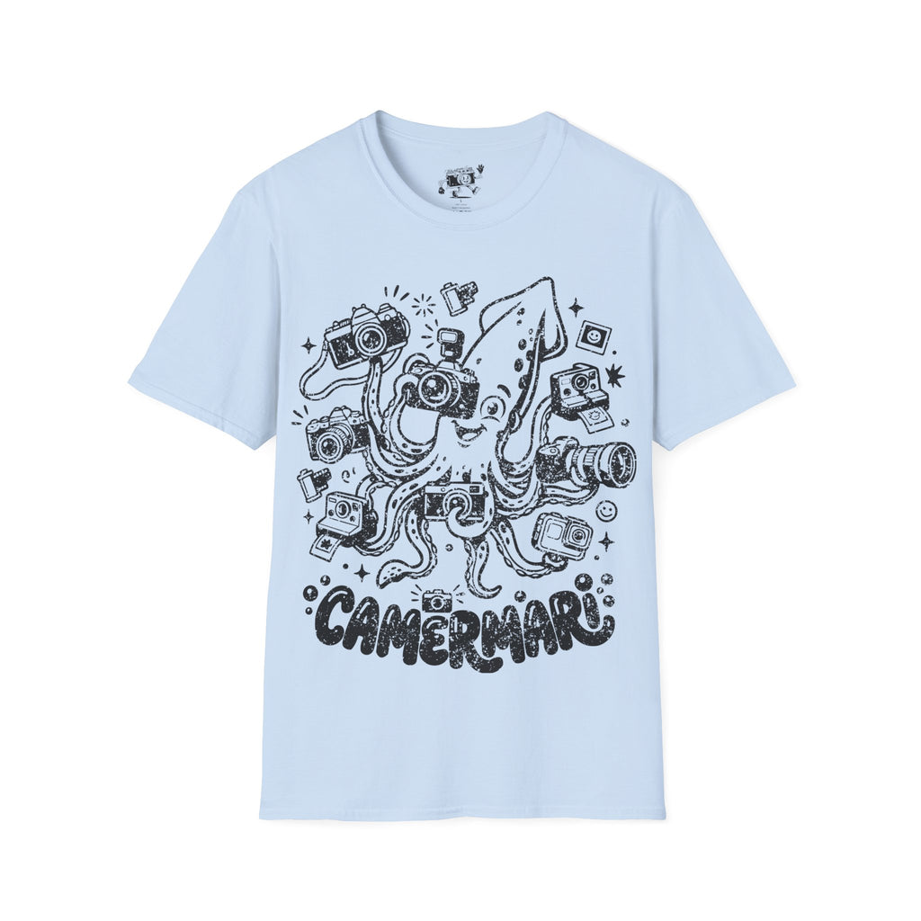 ‘Camerami’ DISTRESSED VERSION Fun Squid Calamari/Cameras T-Shirt — Photography Lover Tee