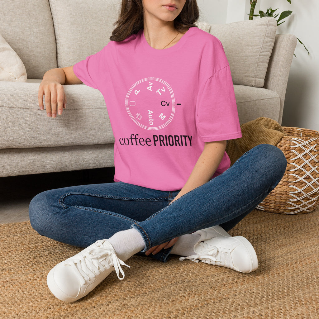 ‘Coffee Priority’ Funny Camera T-Shirt — Photography Lover Tee
